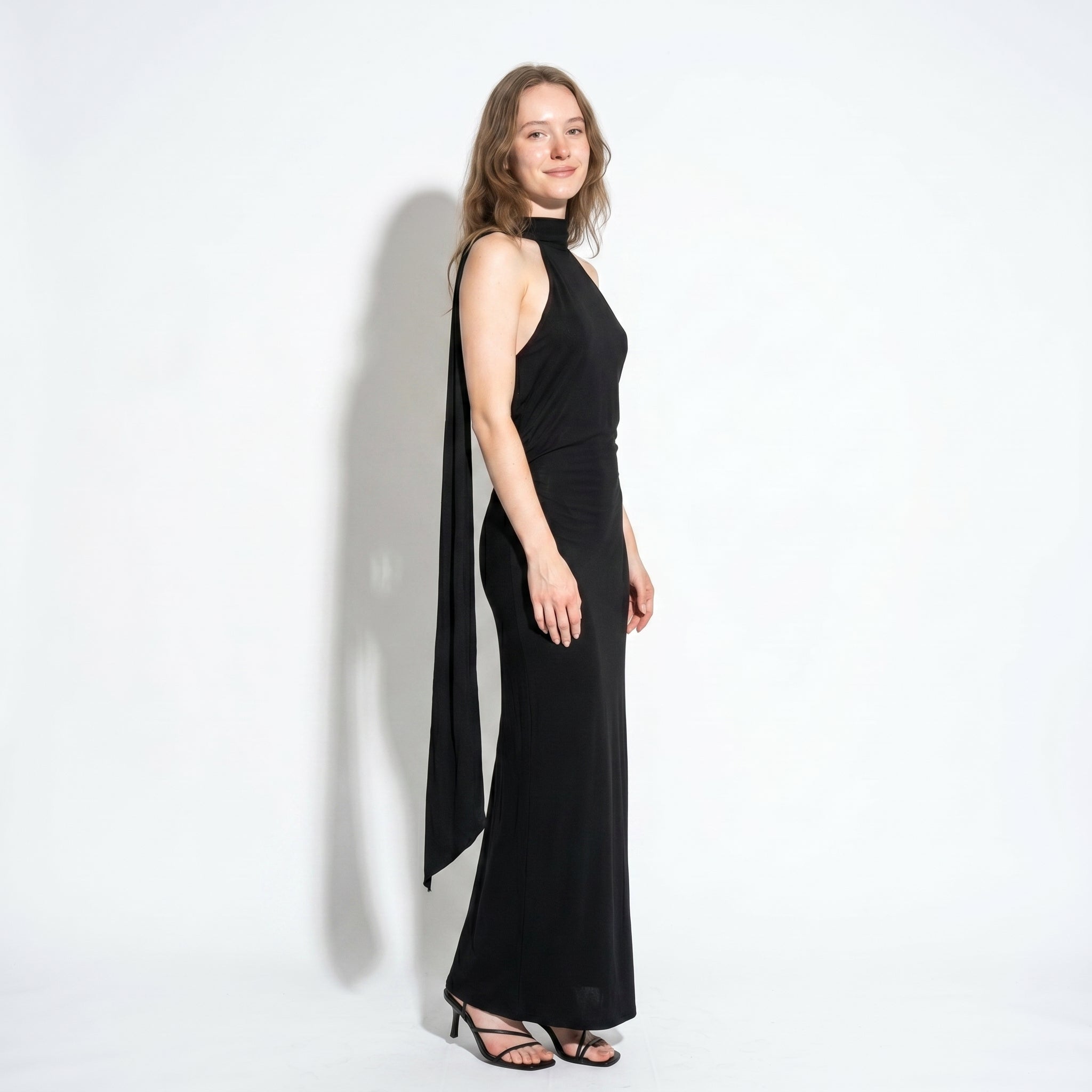 Elena - Women's Elegant Wedding Guest Backless Maxi Dress - Maxi Dress - Black - Parker&Brooks
