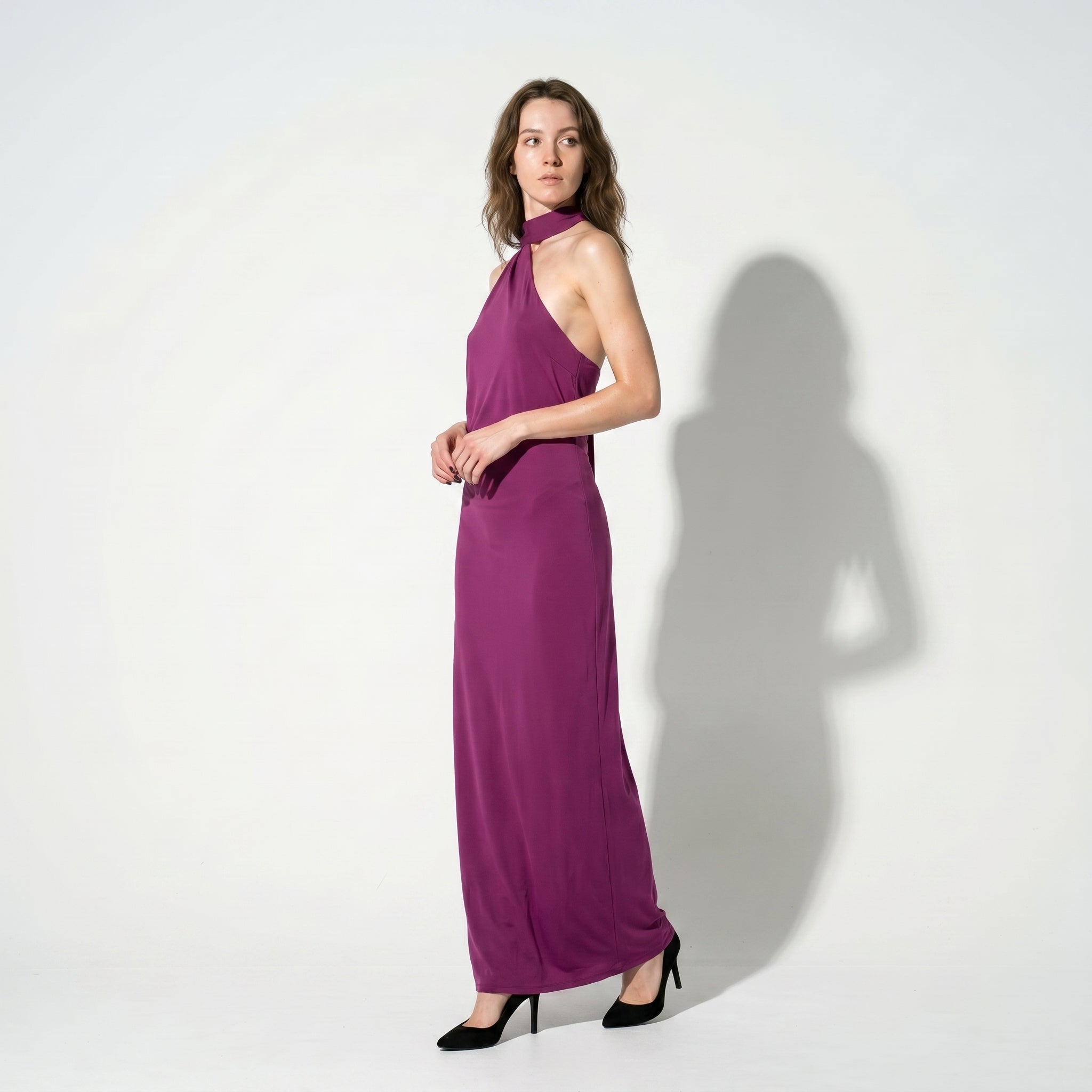 Elena - Women's Elegant Wedding Guest Backless Maxi Dress - Maxi Dress - Purple - Parker&Brooks