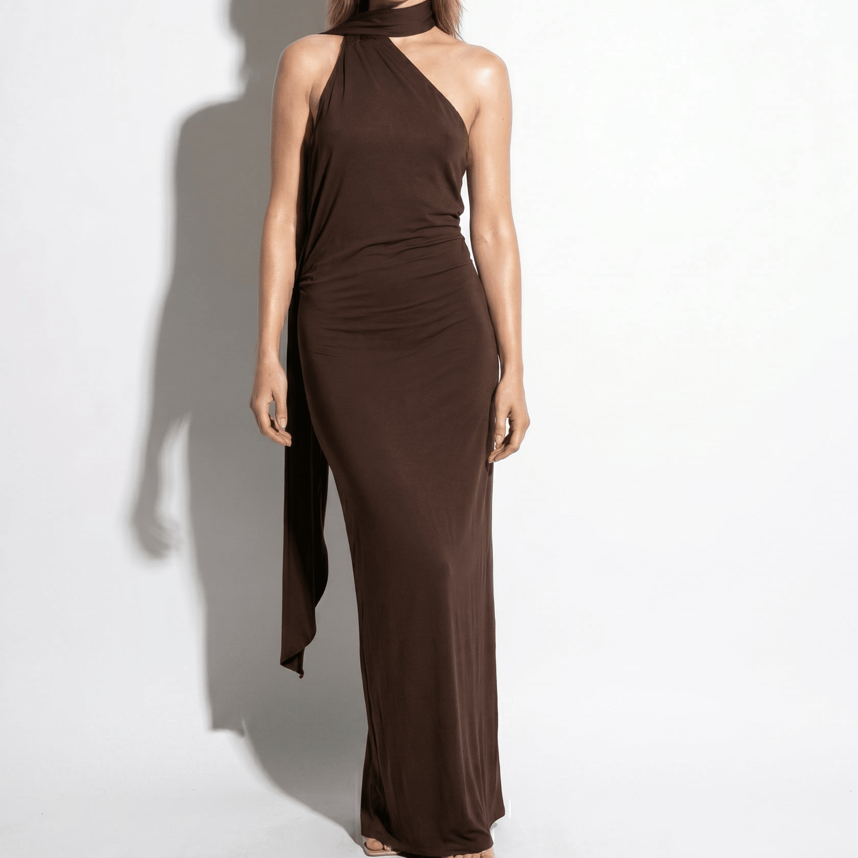 Elena - Women's Elegant Wedding Guest Backless Maxi Dress - Maxi Dress - Brown - Parker&Brooks