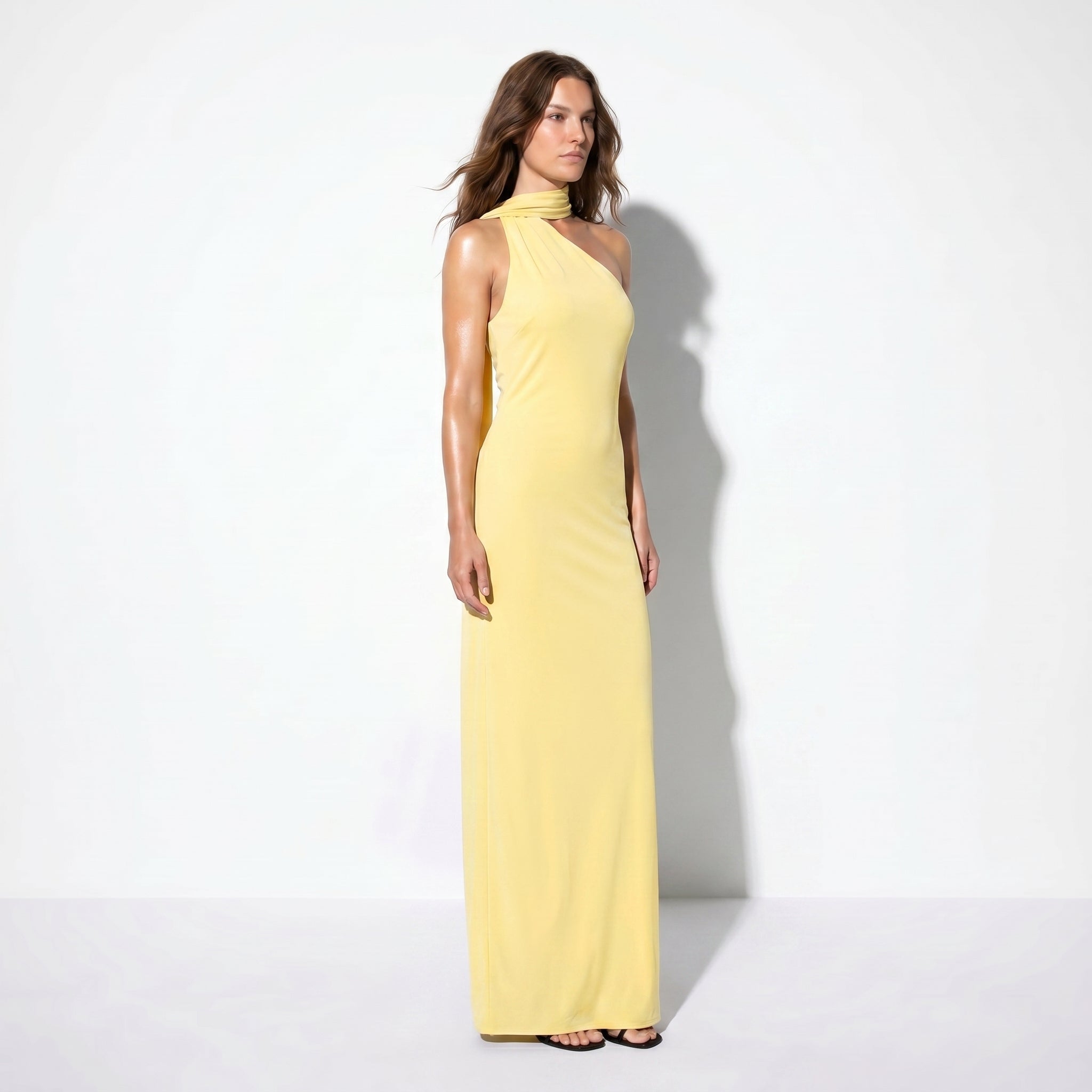 Elena - Women's Elegant Wedding Guest Backless Maxi Dress - Maxi Dress - Light Yellow - Parker&Brooks