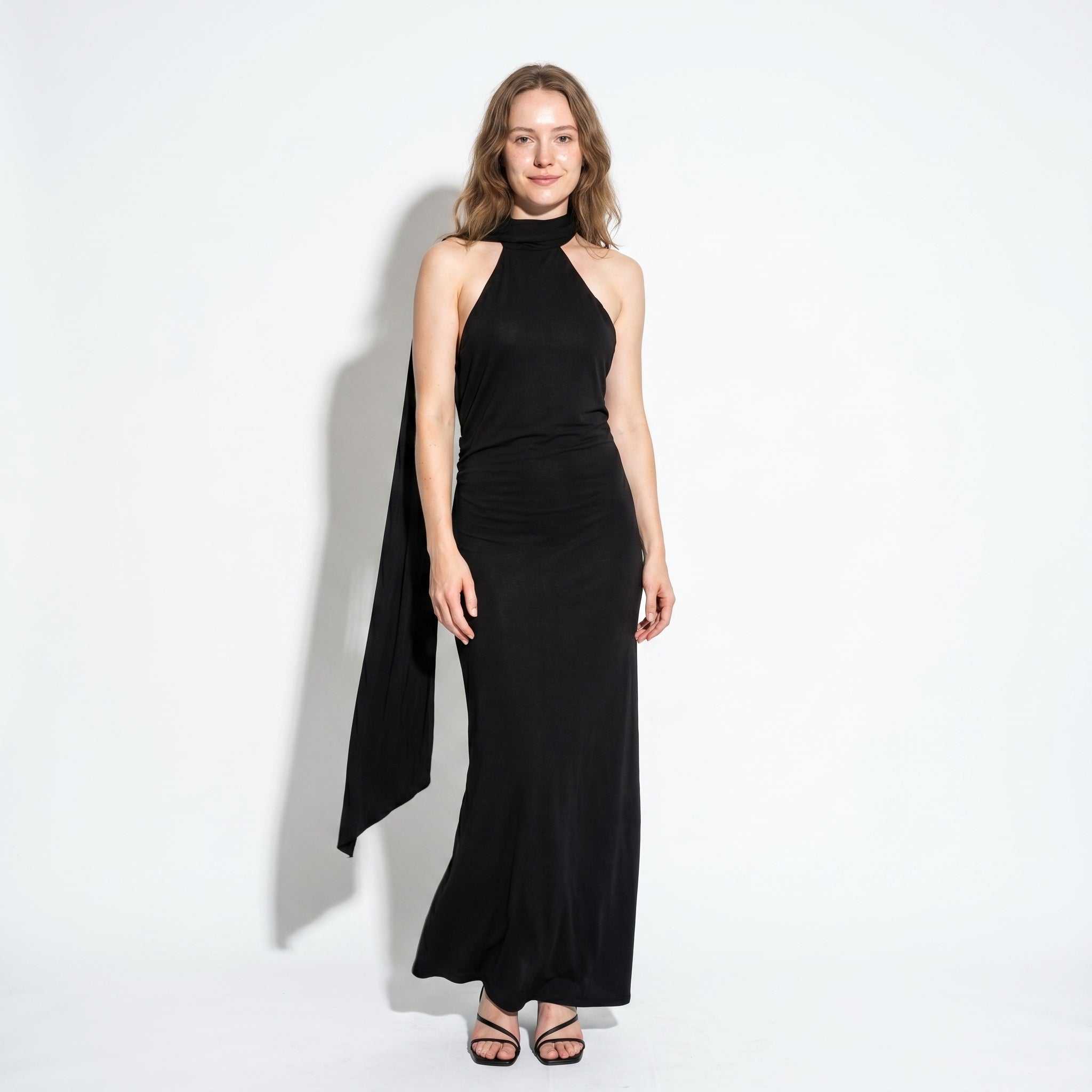 Elena - Women's Elegant Wedding Guest Backless Maxi Dress - Maxi Dress - Black - Parker&Brooks