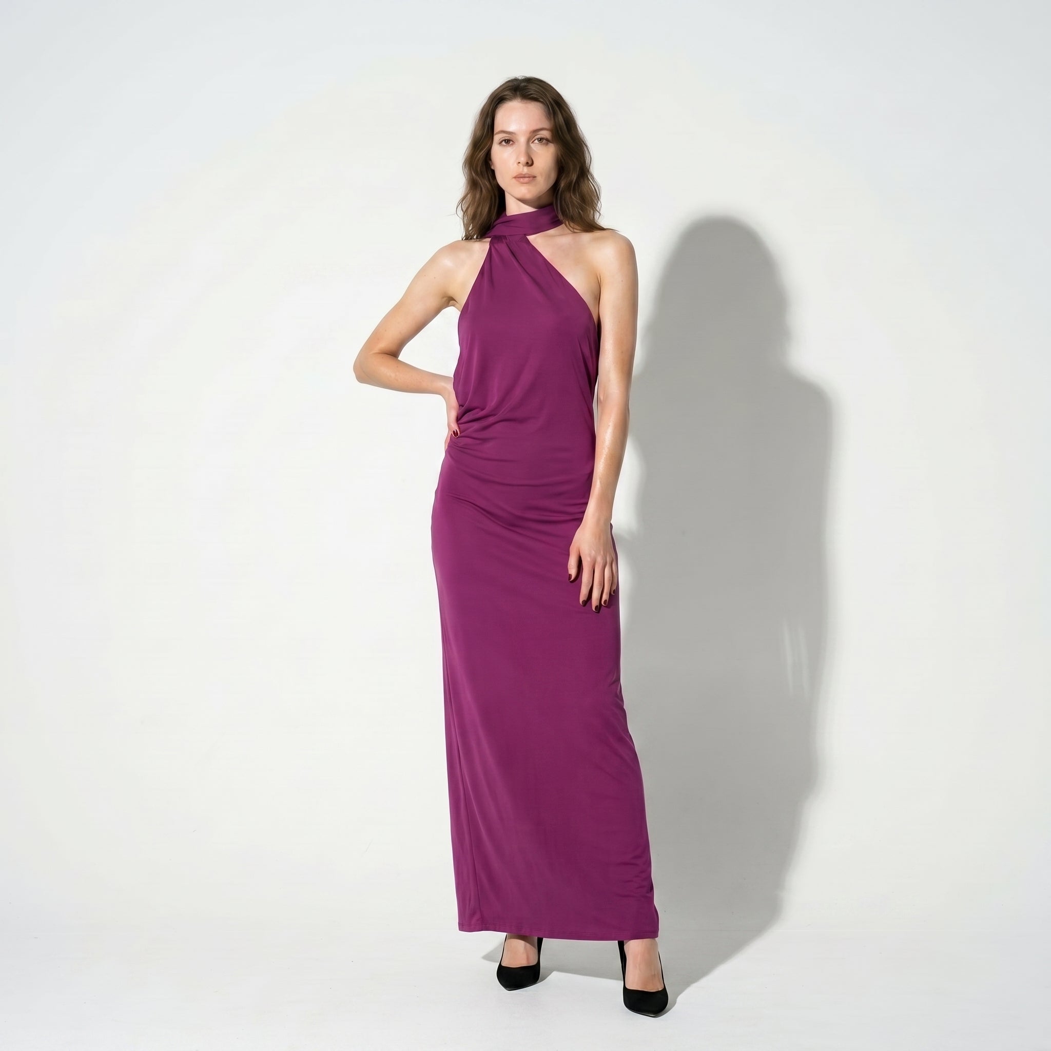 Elena - Women's Elegant Wedding Guest Backless Maxi Dress - Maxi Dress - Purple - Parker&Brooks
