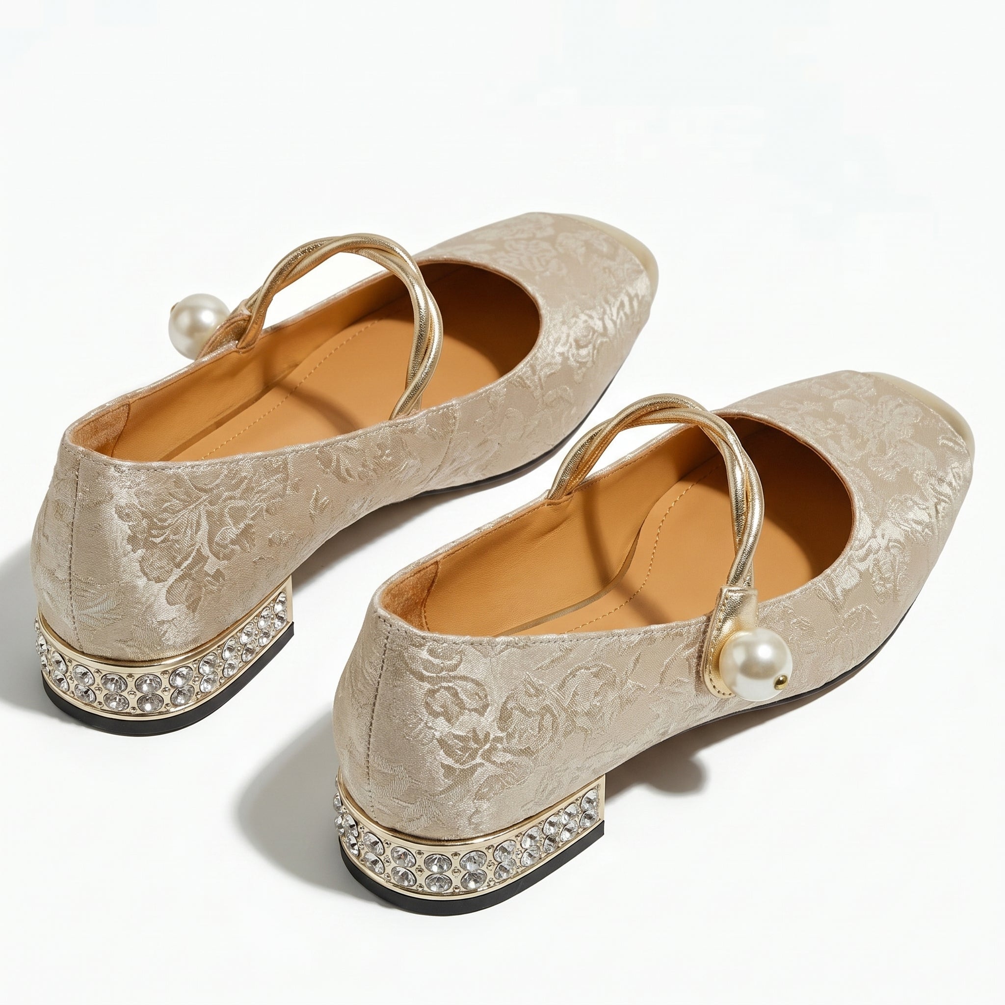 Elena - Women's Low Heel Pumps with Pearl Strap - Sandal - Beige - Parker&Brooks