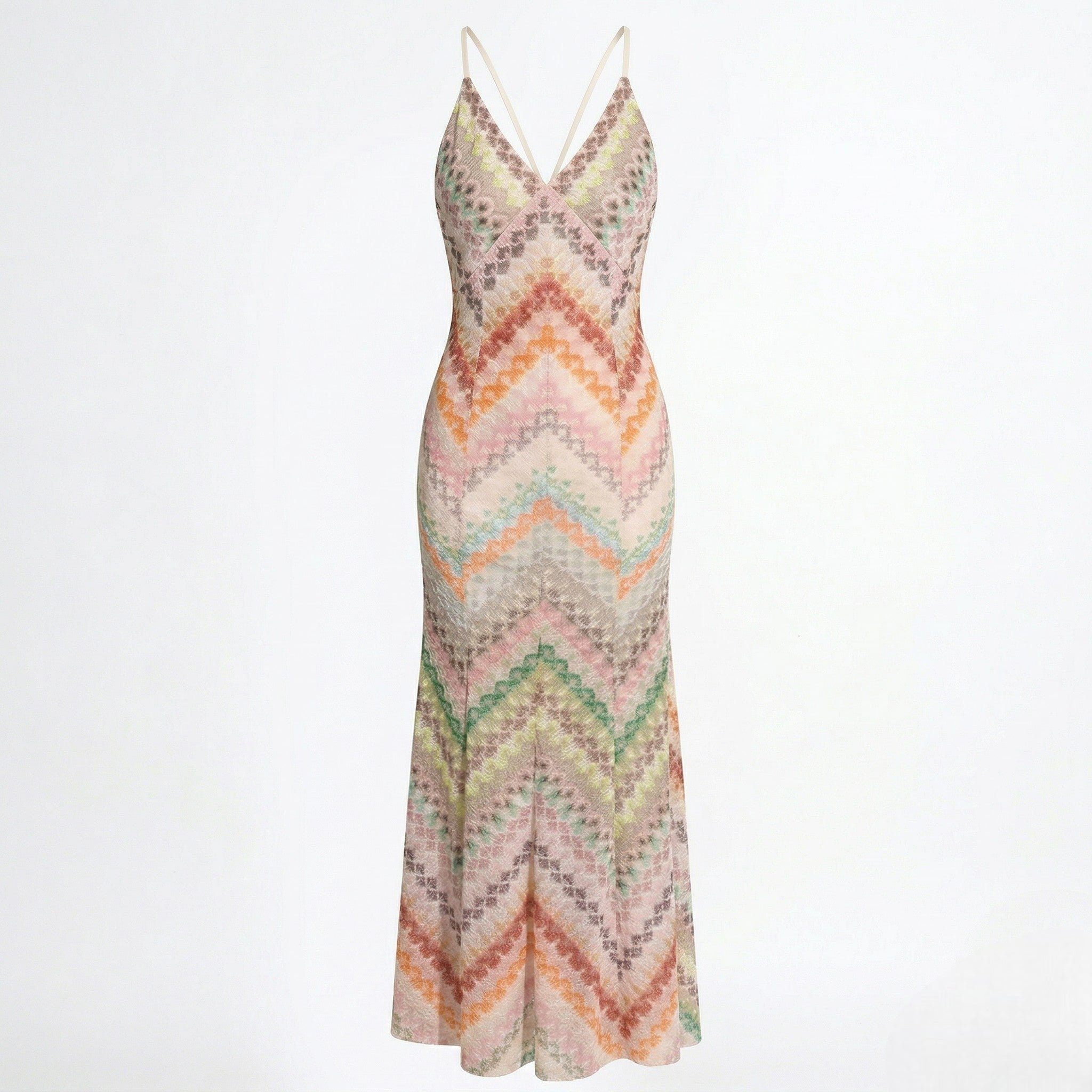 Elena - Women's Summer Maxi Dress with Chevron Pattern - Maxi Dress - Multicolor - Parker&Brooks