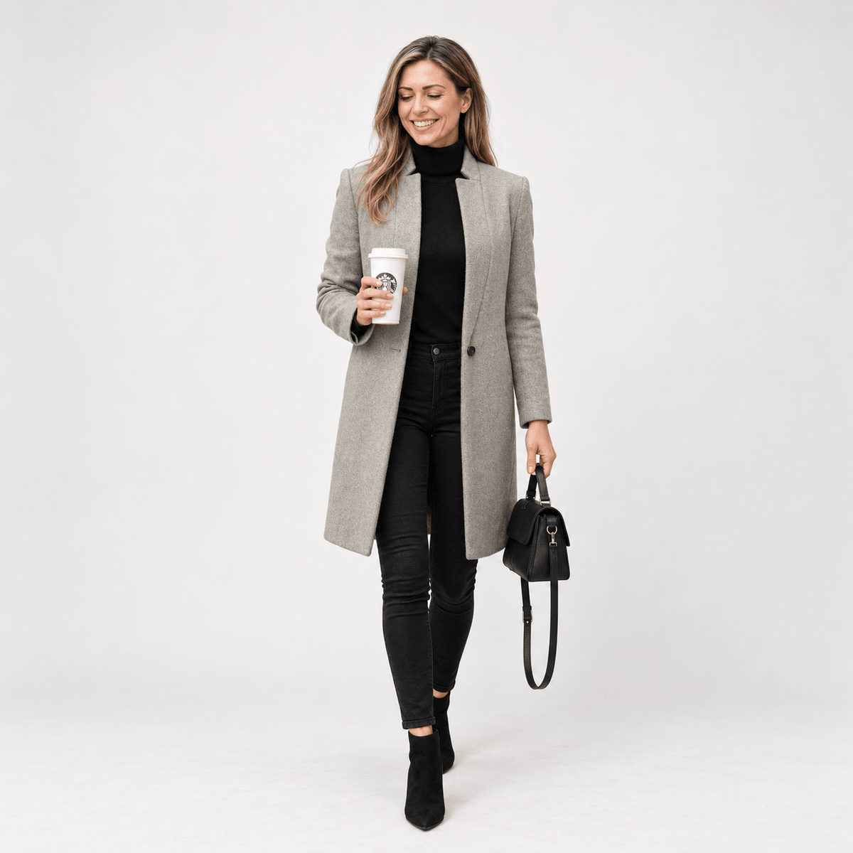 Eliza - Women's Tailored Longline Overcoat with Notch Lapel - Overcoats - Gray - Parker&Brooks