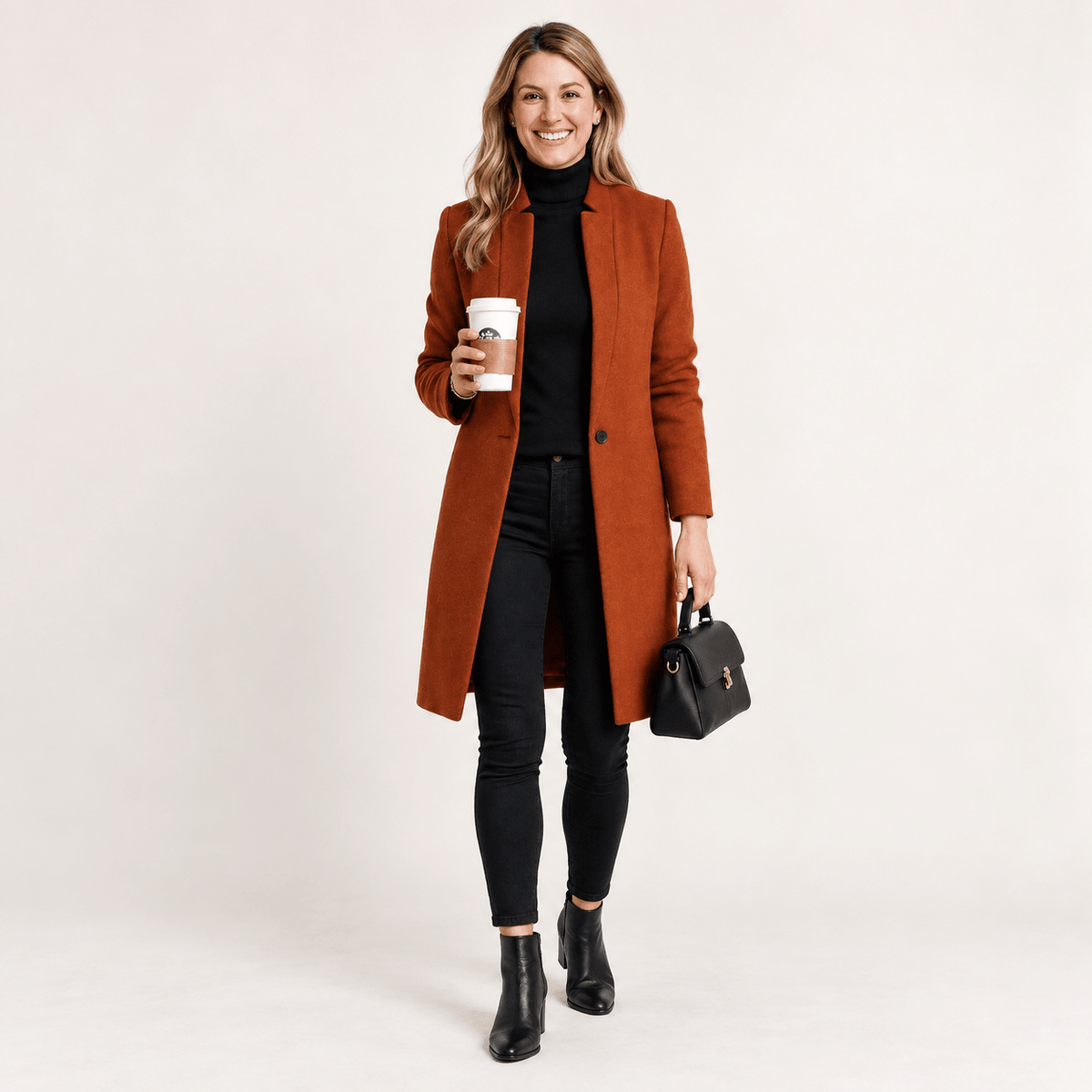 Eliza - Women's Tailored Longline Overcoat with Notch Lapel - Overcoats - Orange - Parker&Brooks