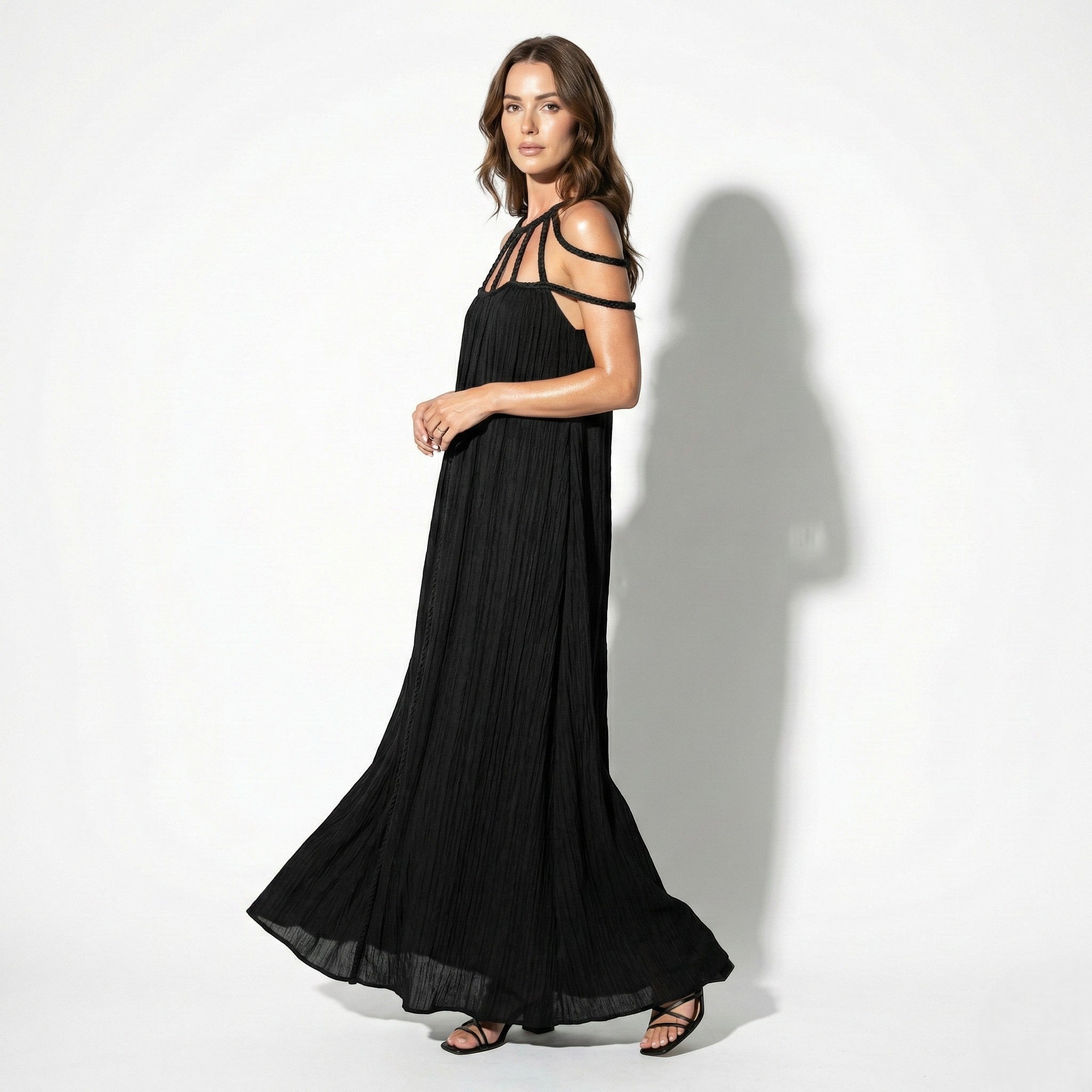 Elizabeth - Women's Summer Sleeveless Draped Maxi Dress - Dresses - Black - Parker&Brooks