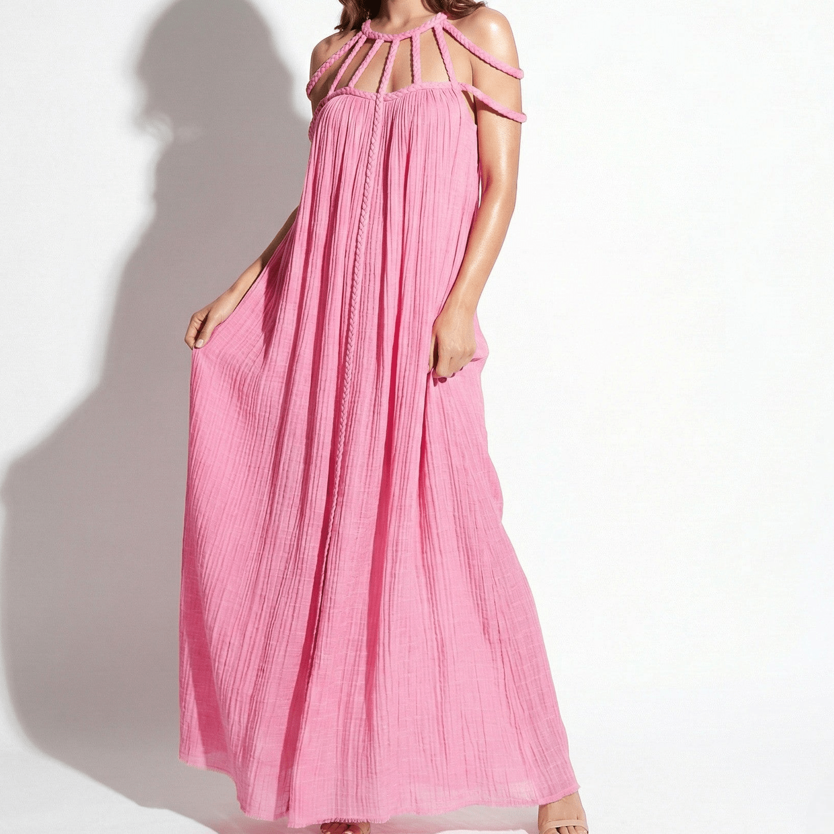 Elizabeth - Women's Summer Sleeveless Draped Maxi Dress - Dresses - Pink - Parker&Brooks