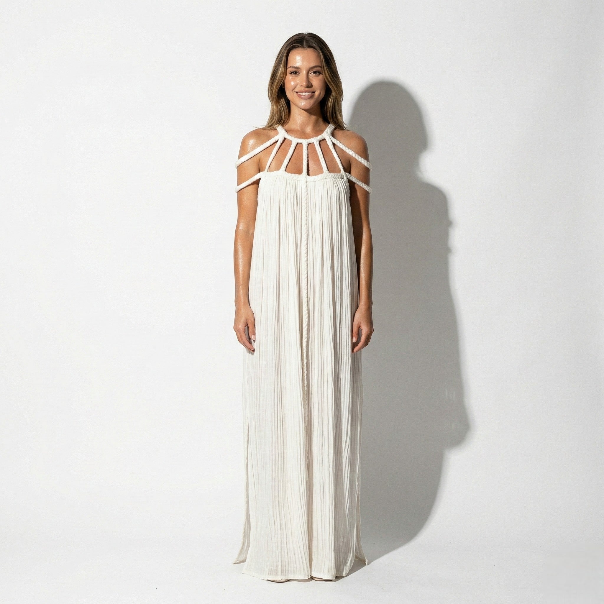 Elizabeth - Women's Summer Sleeveless Draped Maxi Dress - Dresses - White - Parker&Brooks