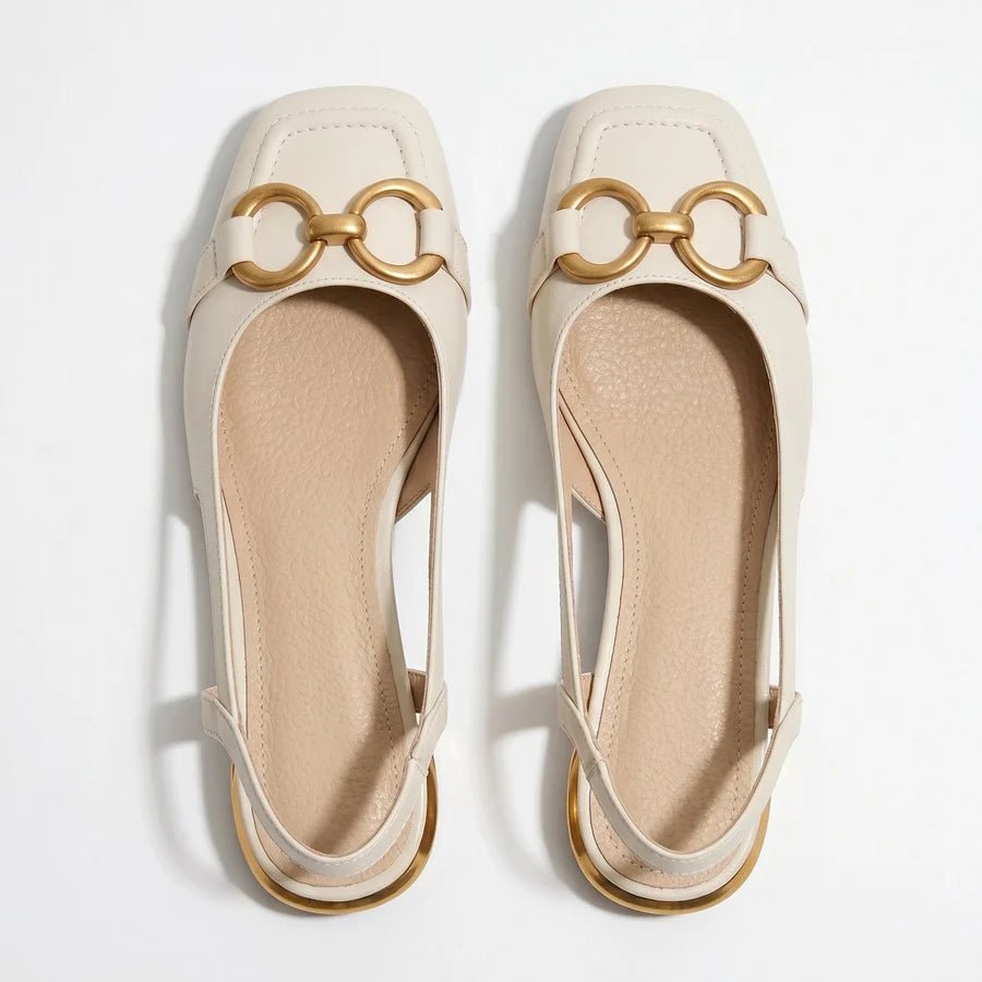 Elizabeth - Women's Metallic Detail Slingback Sandals - Sandal - Cream - Parker&Brooks