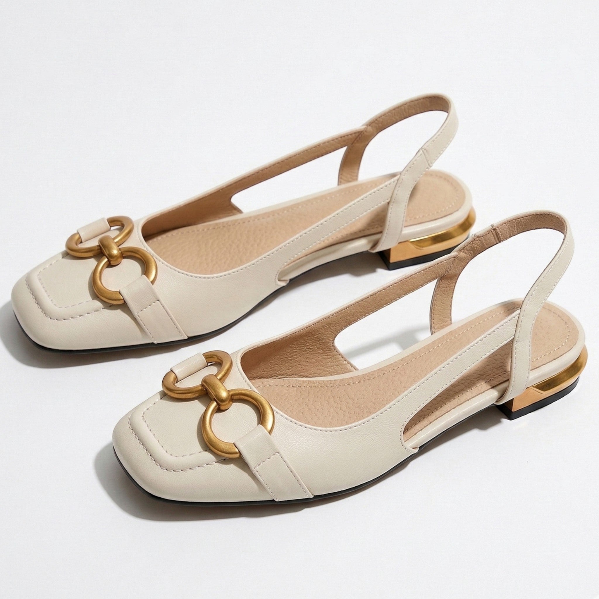 Elizabeth - Women's Metallic Detail Slingback Sandals - Sandal - Cream - Parker&Brooks
