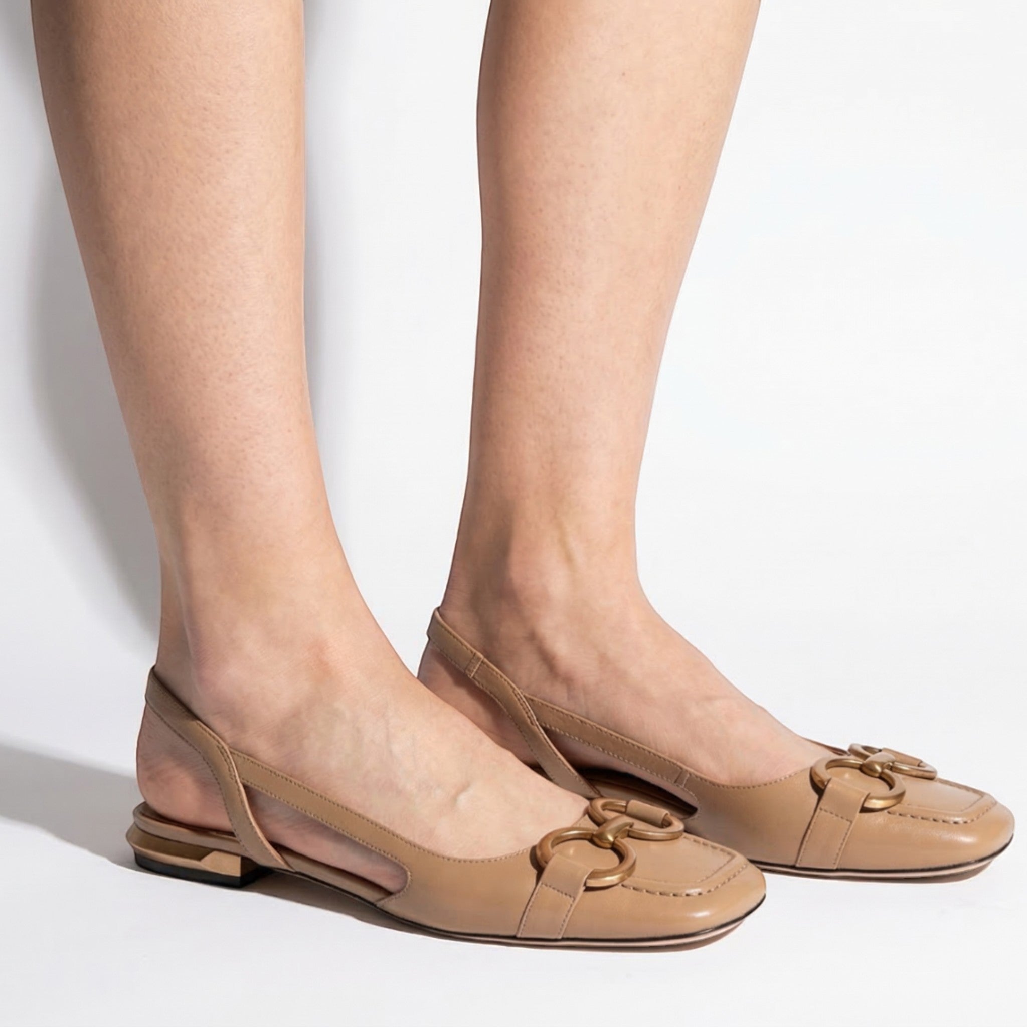 Elizabeth - Women's Metallic Detail Slingback Sandals - Sandal - Apricot - Parker&Brooks