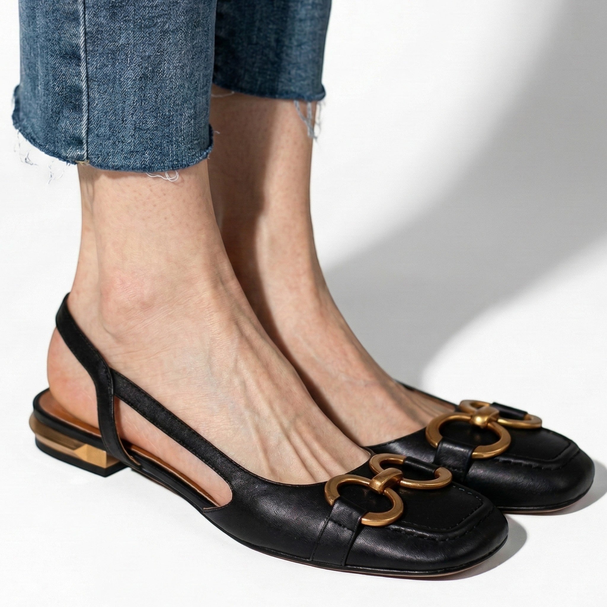 Elizabeth - Women's Metallic Detail Slingback Sandals - Sandal - Black - Parker&Brooks
