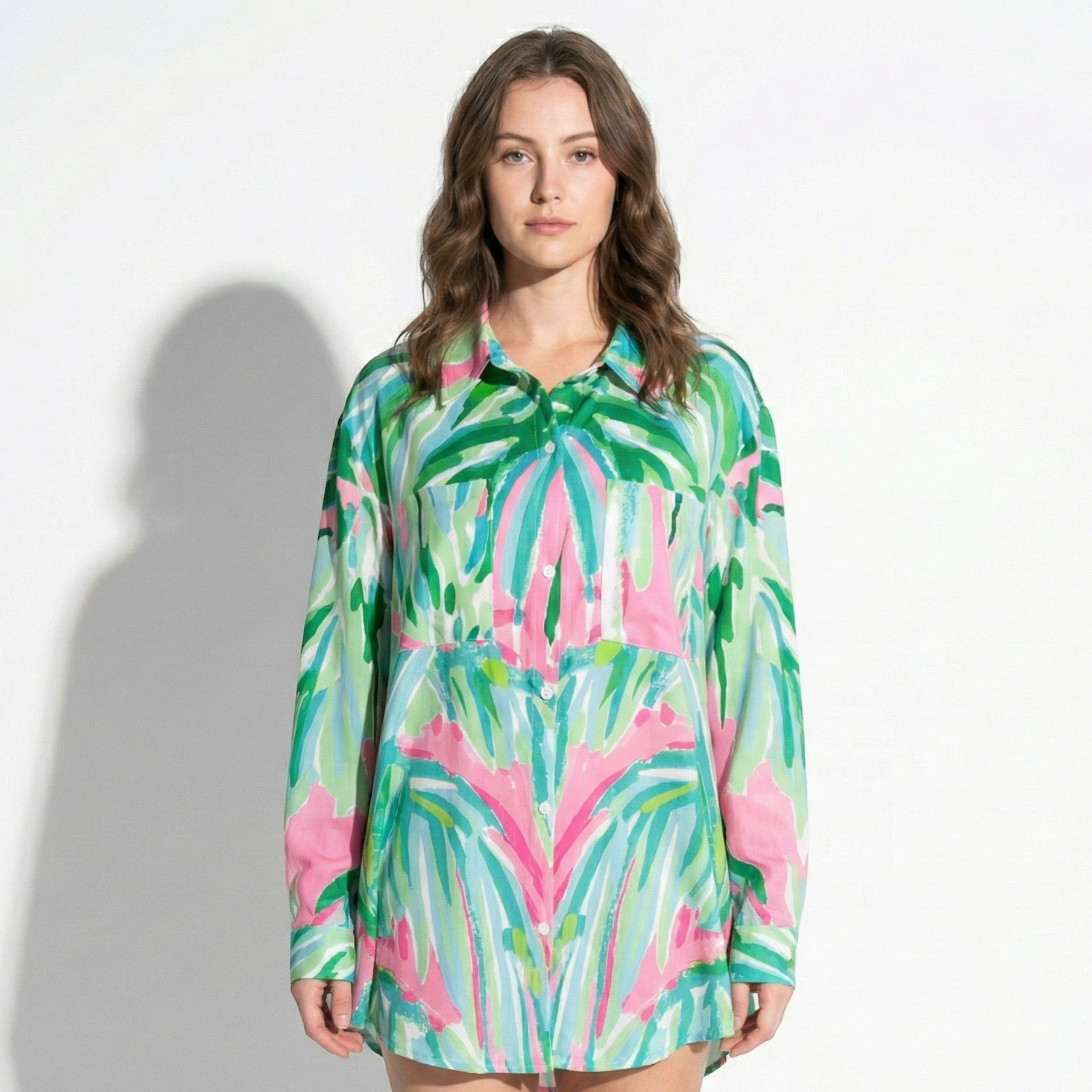 Ella - Women's Relaxed Fit Printed Summer Mini Dress - Dress - Green - Parker&Brooks