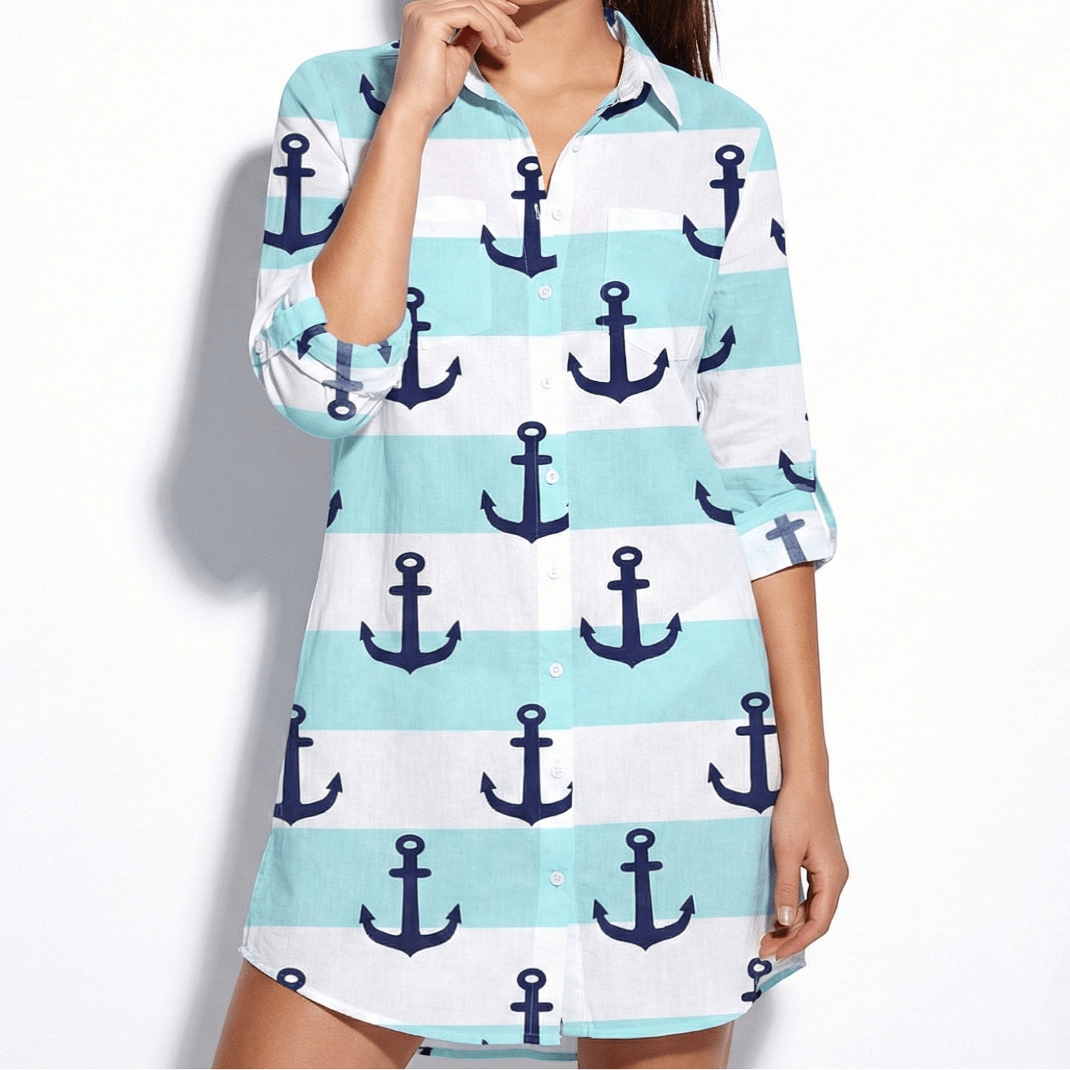 Ella - Women's Relaxed Fit Printed Summer Mini Dress - Dress - Blue - Parker&Brooks