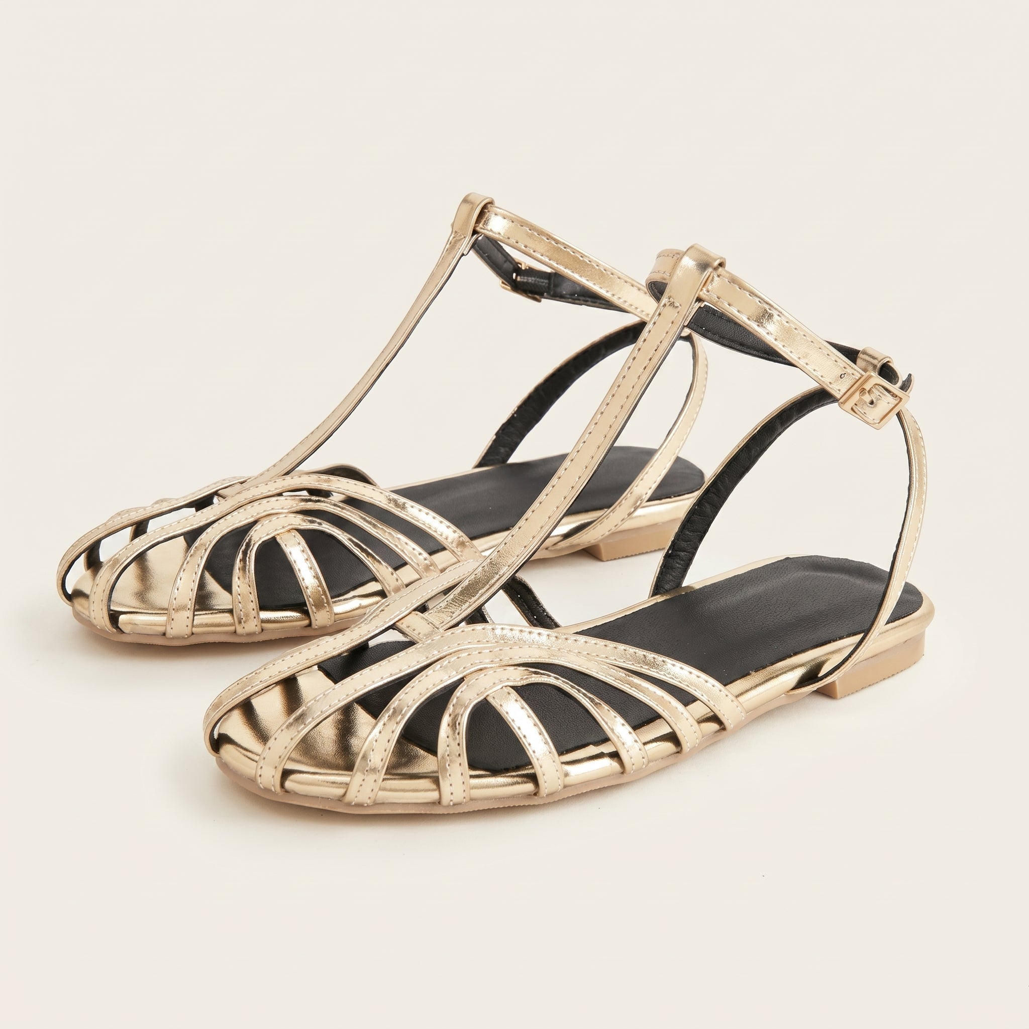 Elsa - Women's Open Toe Multi - Strap Flat Ankle Strap Sandals - Sandals - Grey - Parker&Brooks