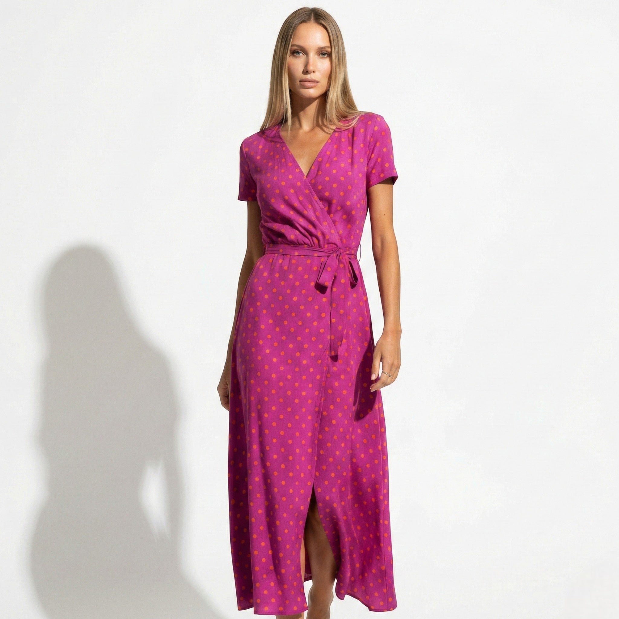 Emily - Women's Floral Wrap Maxi Dress with V - Neck - Dress - Red Dot - Parker&Brooks