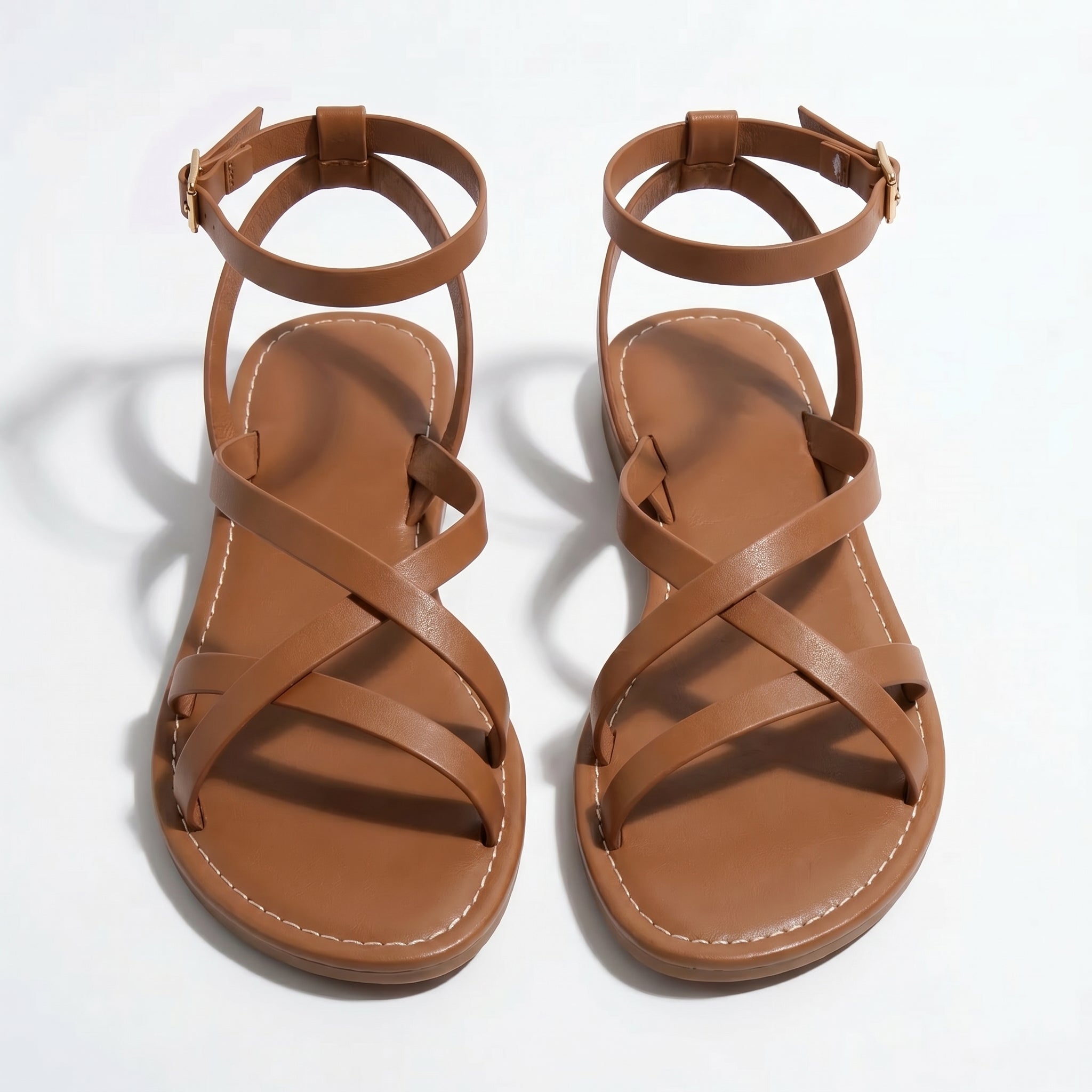 Emily - Women's Summer Flat Strap Sandals - Sandals - Brown - Parker&Brooks