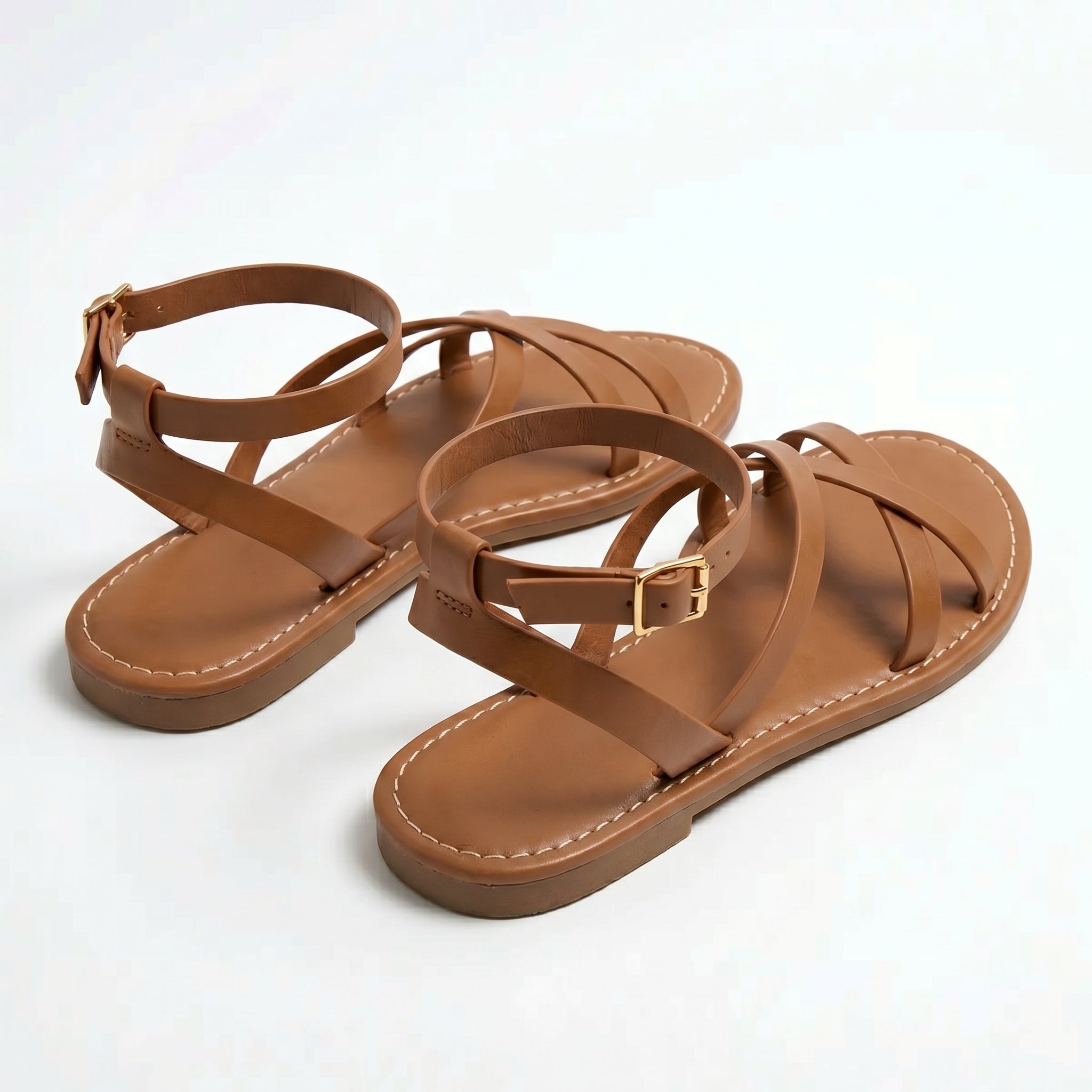 Emily - Women's Summer Flat Strap Sandals - Sandals - Brown - Parker&Brooks