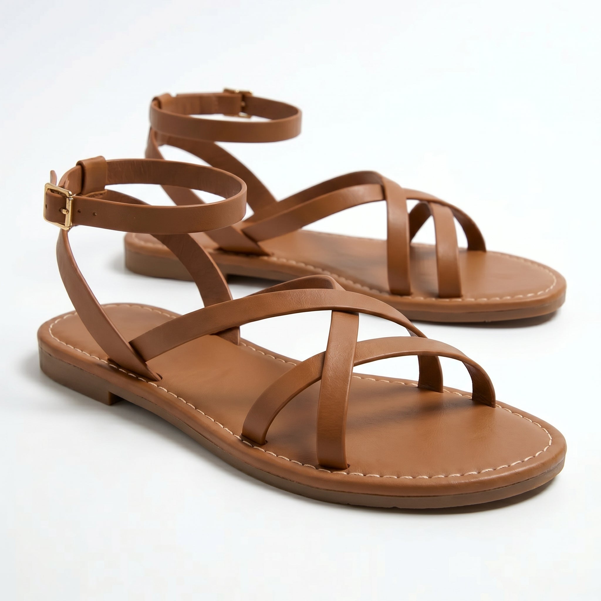Emily - Women's Summer Flat Strap Sandals - Sandals - Brown - Parker&Brooks
