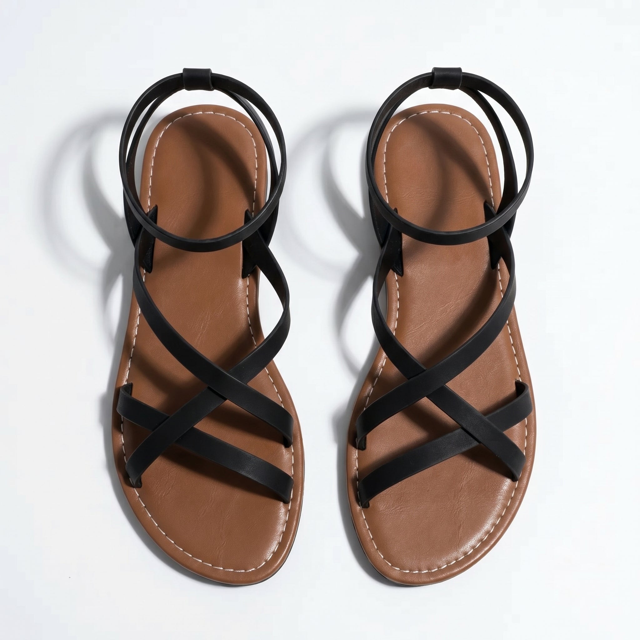 Emily - Women's Summer Flat Strap Sandals - Sandals - Black - Parker&Brooks