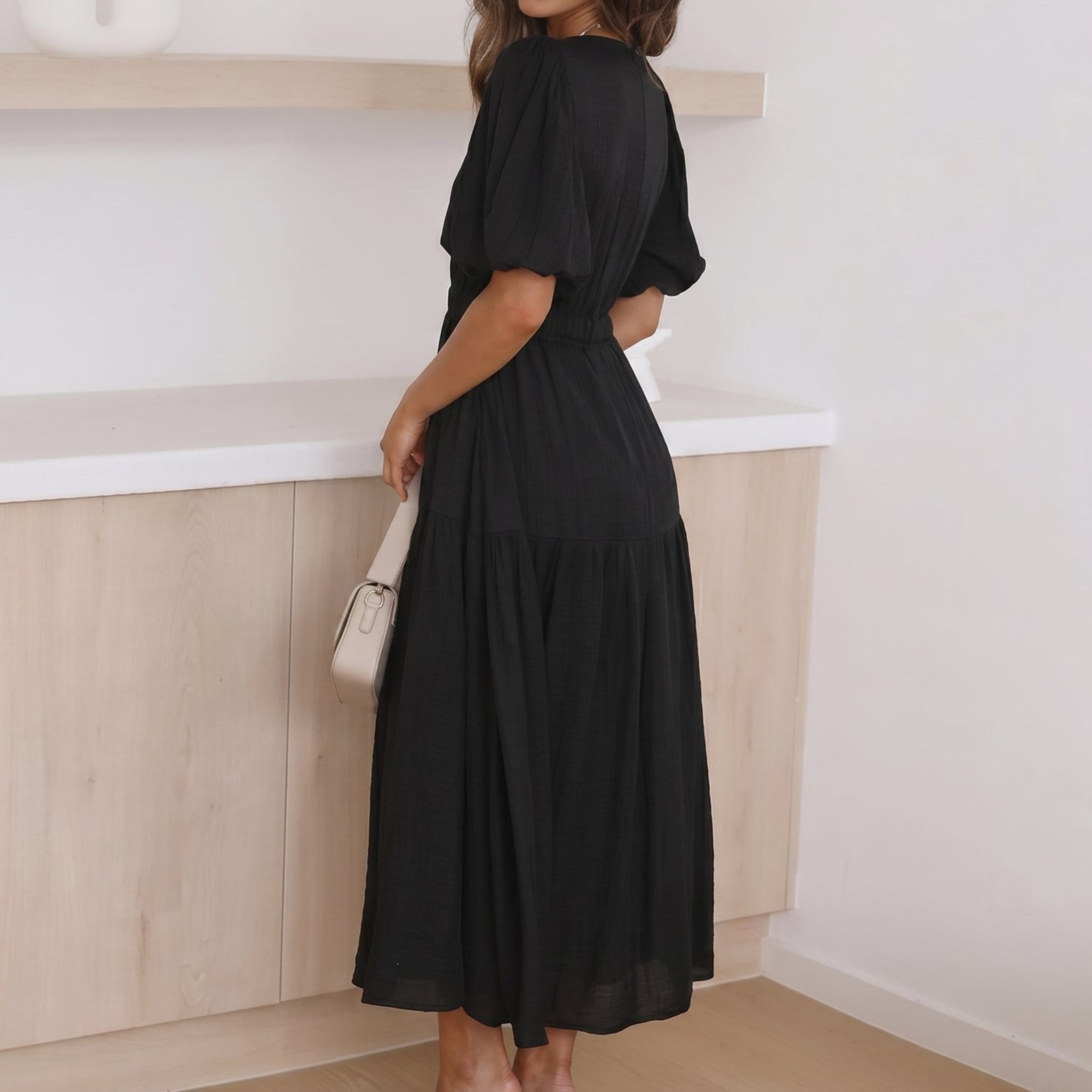 Emma - Women's Summer Smocked Waist Maxi Dress - Maxi Dresses - Black - Parker&Brooks