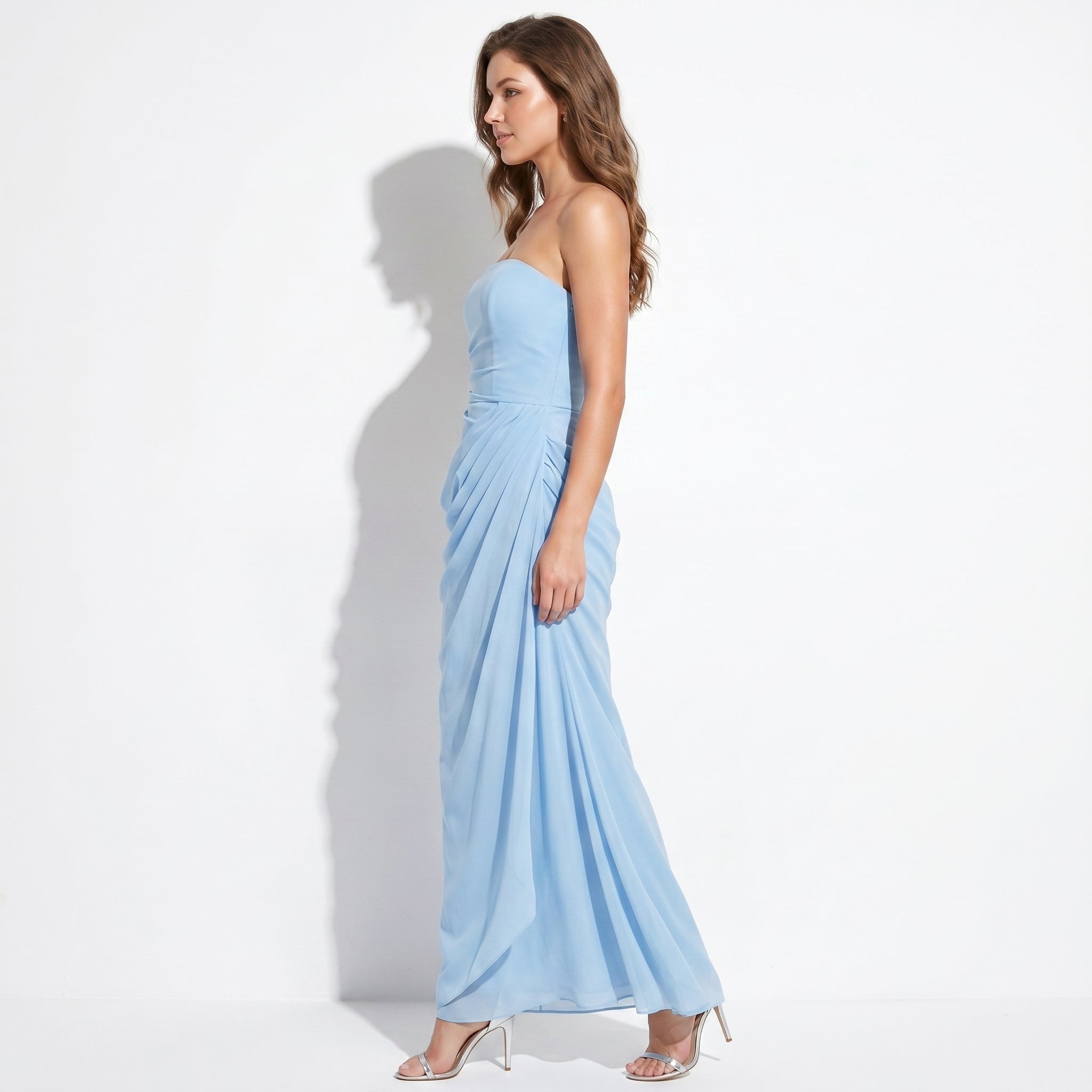 Eva - Women's Strapless Ruched Bridesmaid Maxi Dress - Maxi Dresses - Light Blue - Parker&Brooks