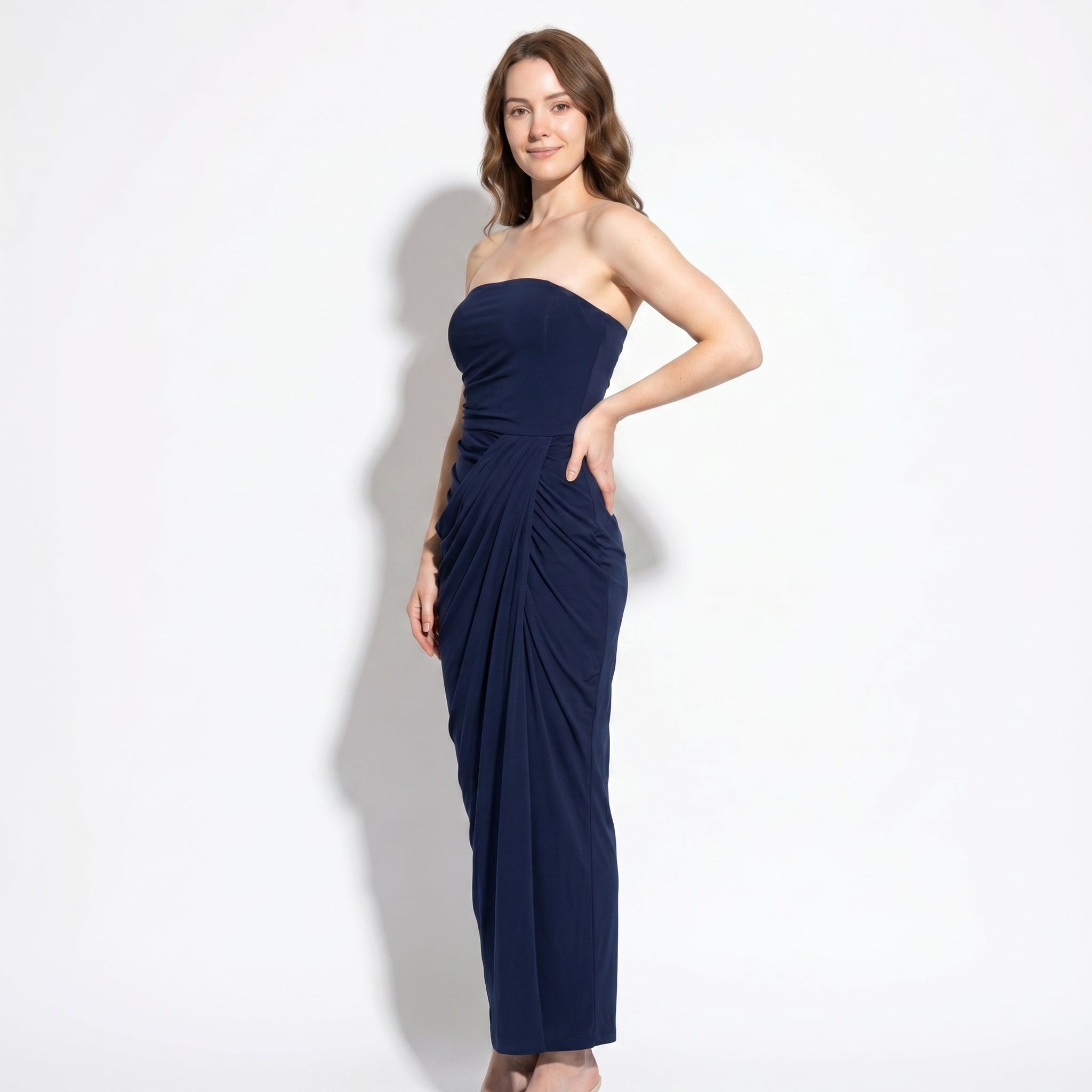 Eva - Women's Strapless Ruched Bridesmaid Maxi Dress - Maxi Dresses - Dark Blue - Parker&Brooks