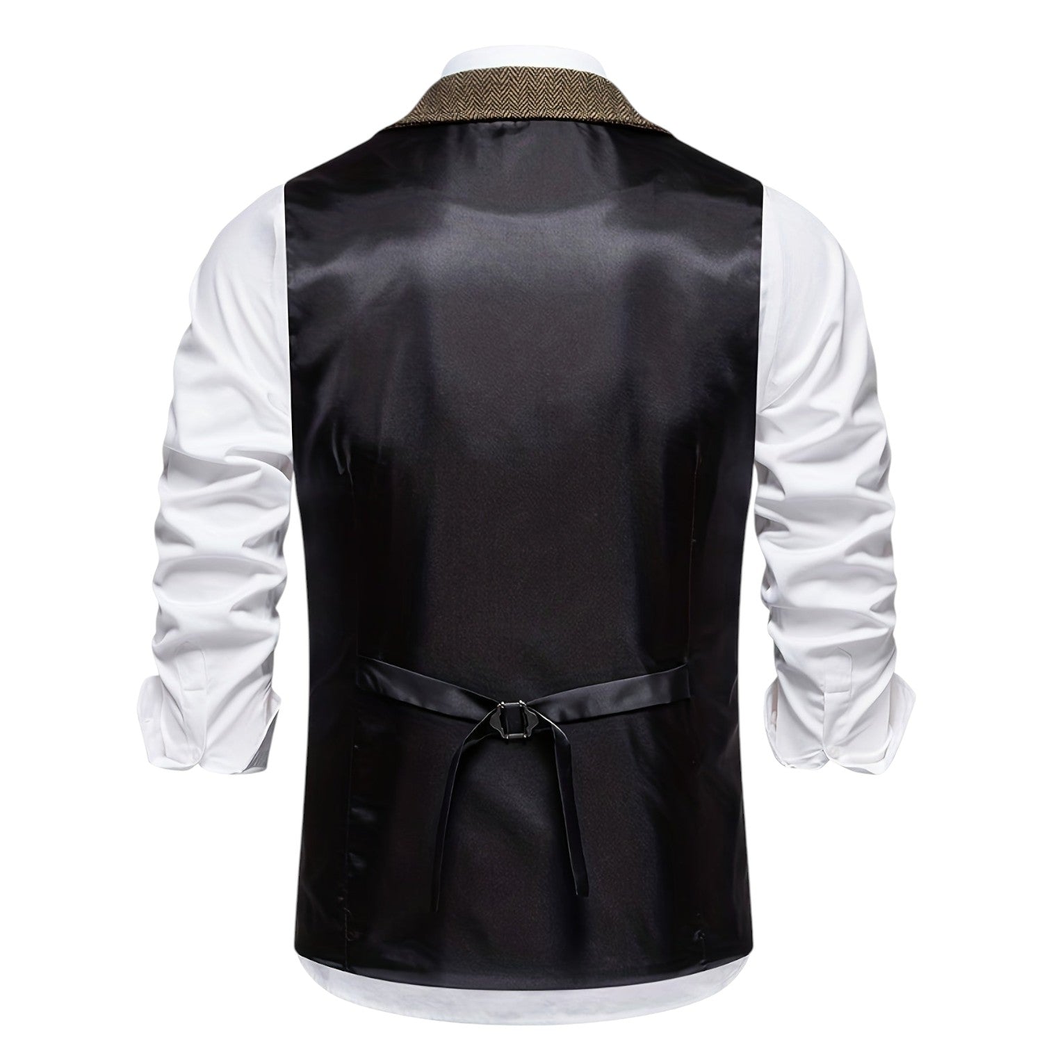 Men's Tweed Herringbone Vest with Notch Lapel and Six-Button Front