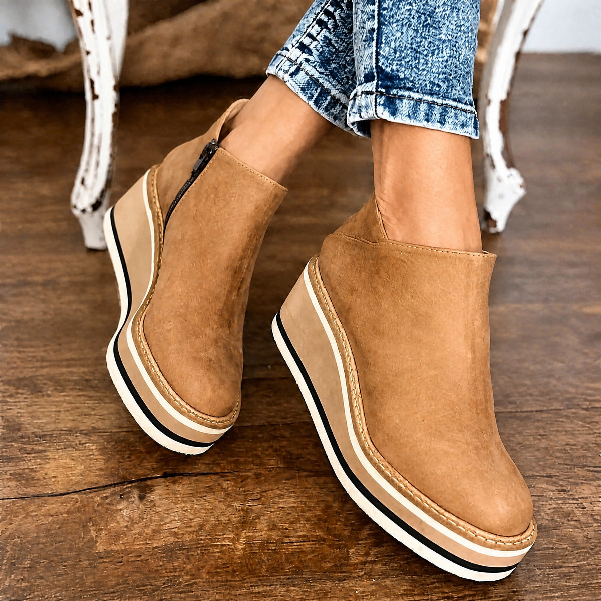 Rowan - Women's Orthopedic Platform Wedge Ankle Boots with Side Zip Closure
