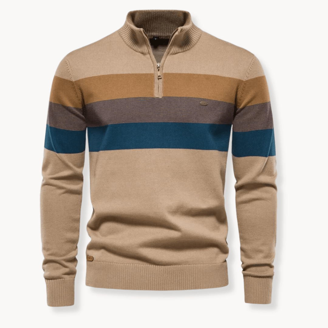 Fabian – Striped Knit Sweater with Quarter Zip