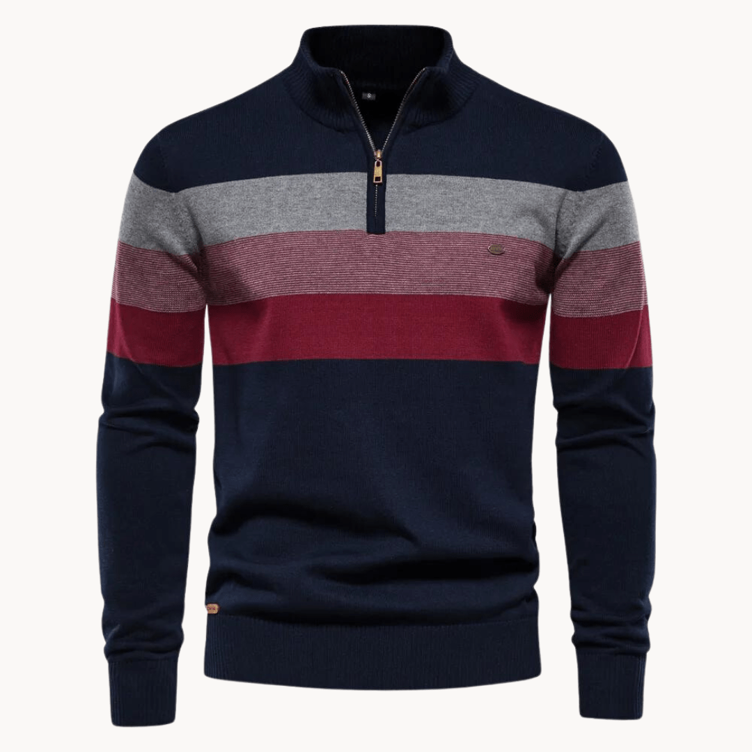 Fabian – Striped Knit Sweater with Quarter Zip