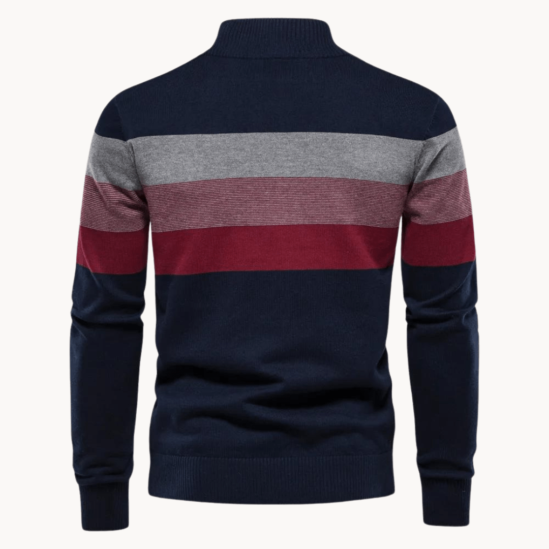 Fabian – Striped Knit Sweater with Quarter Zip