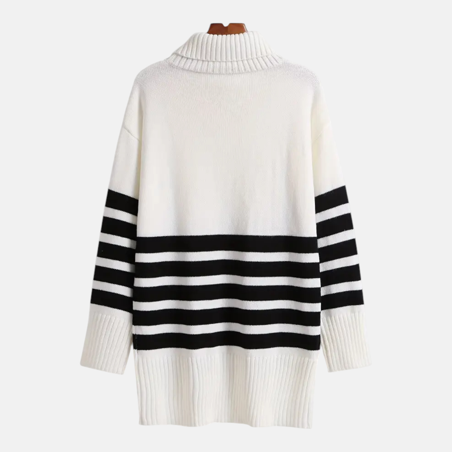Lina – Women's Knit Sweater with Stand-up Collar & Stripes