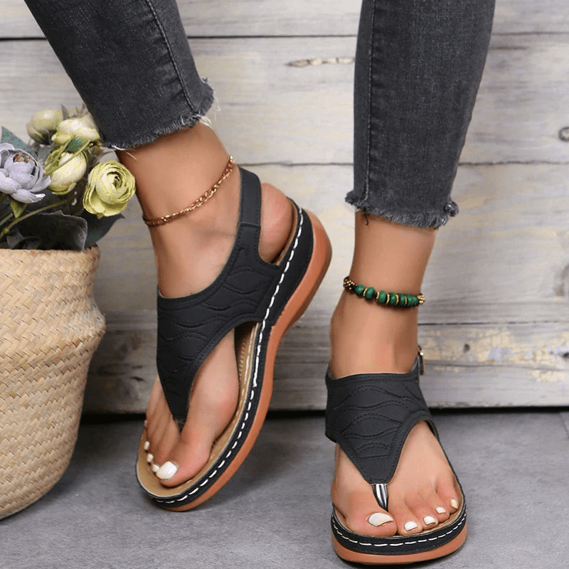 Florence - Women's Orthopedic Wedge Sandals - Sandals - Black - Parker&Brooks