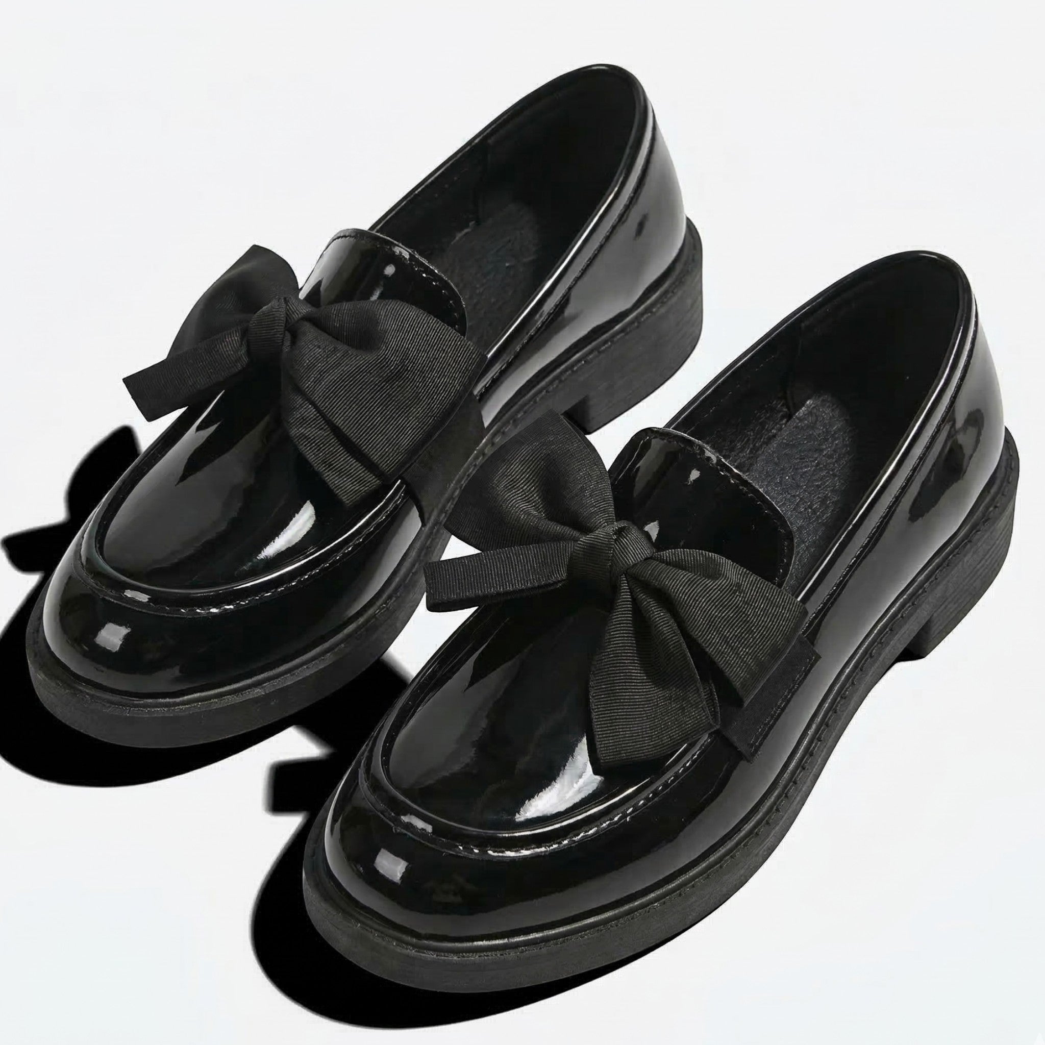 Florence - Women's Platform Loafers with Bow Detail - Loafers - Glossy Black - Parker&Brooks