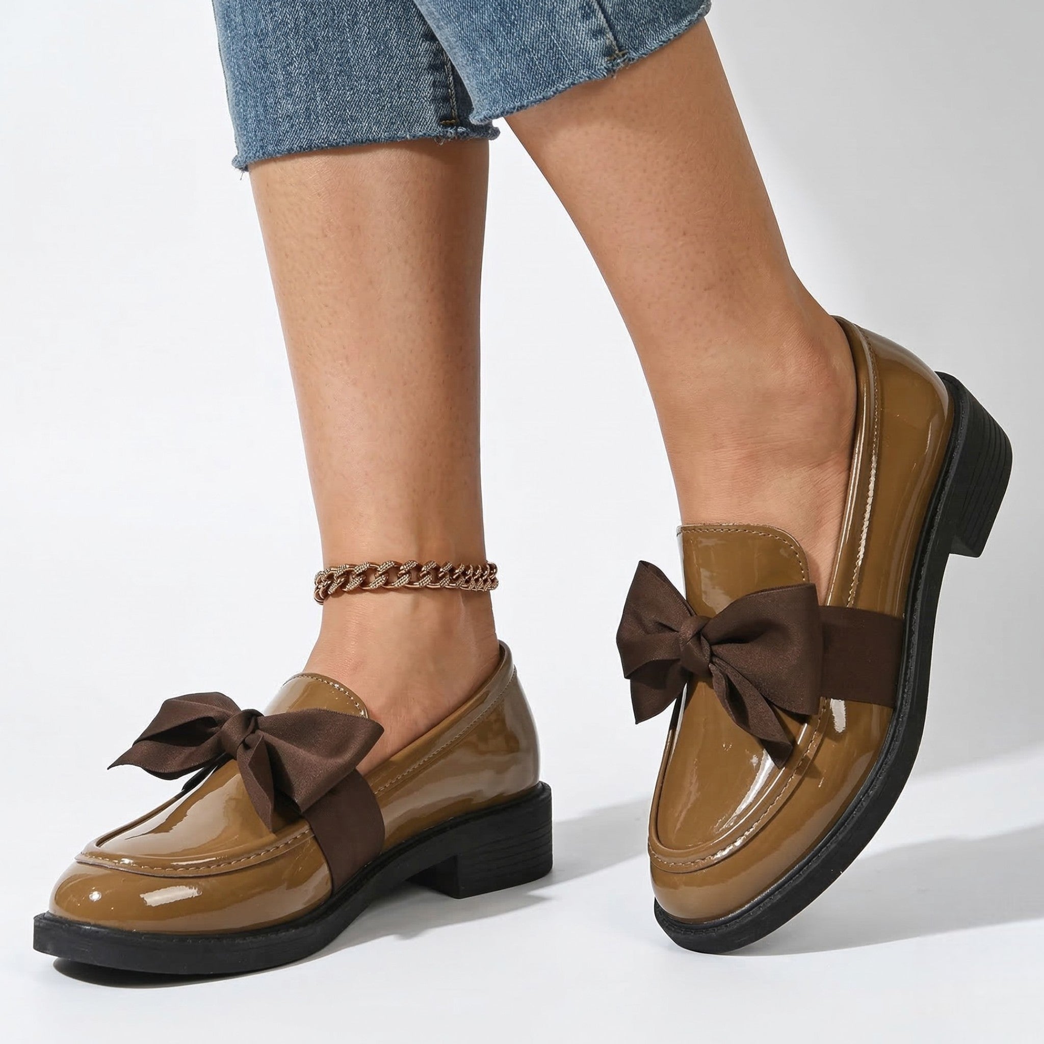 Florence - Women's Platform Loafers with Bow Detail - Loafers - Brown - Parker&Brooks