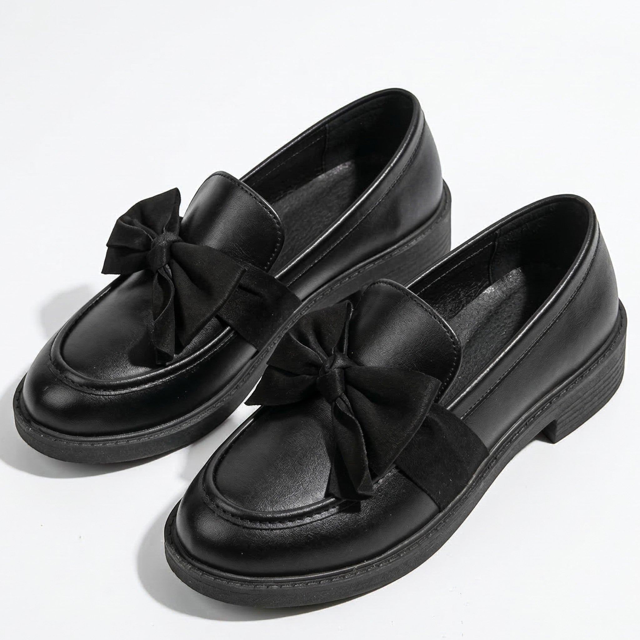 Florence - Women's Platform Loafers with Bow Detail - Loafers - Black - Parker&Brooks