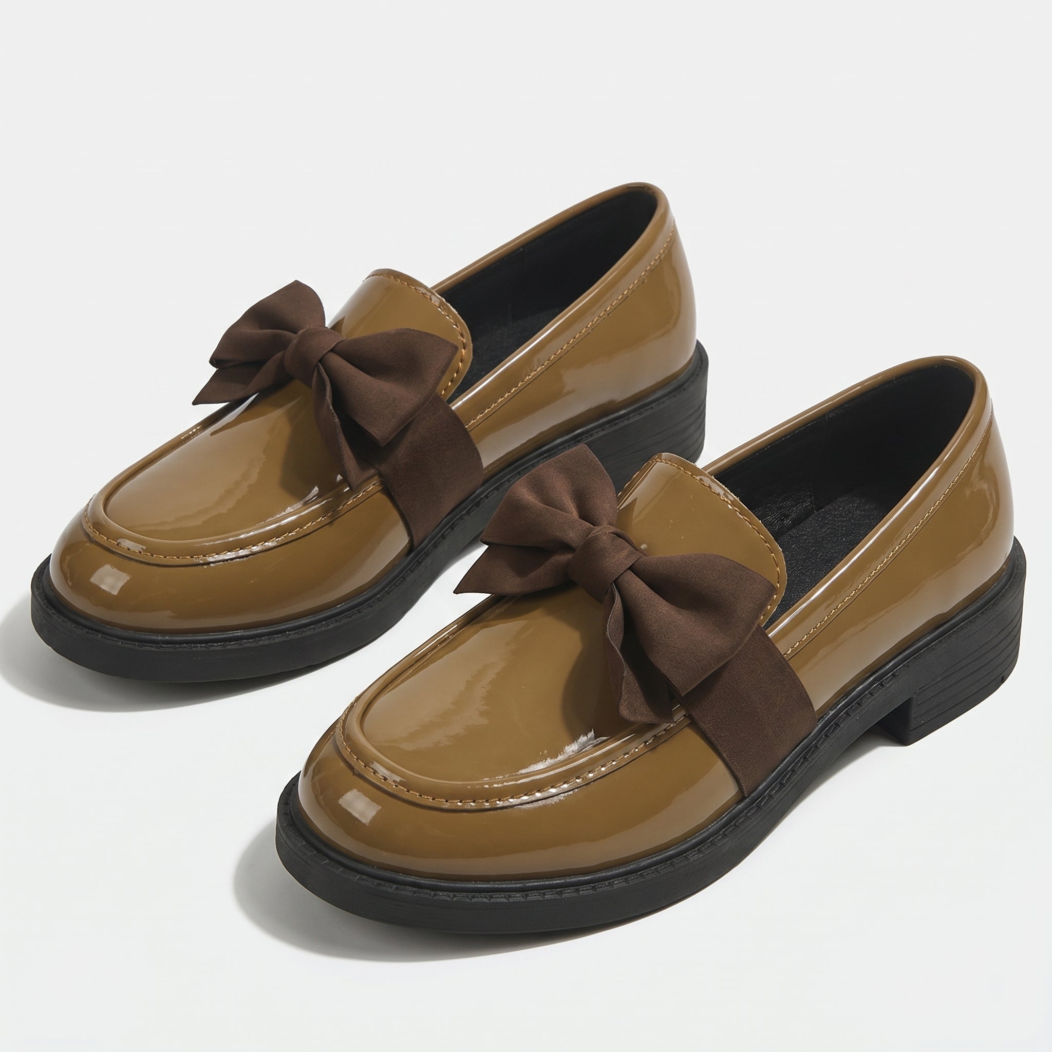 Florence - Women's Platform Loafers with Bow Detail - Loafers - Brown - Parker&Brooks
