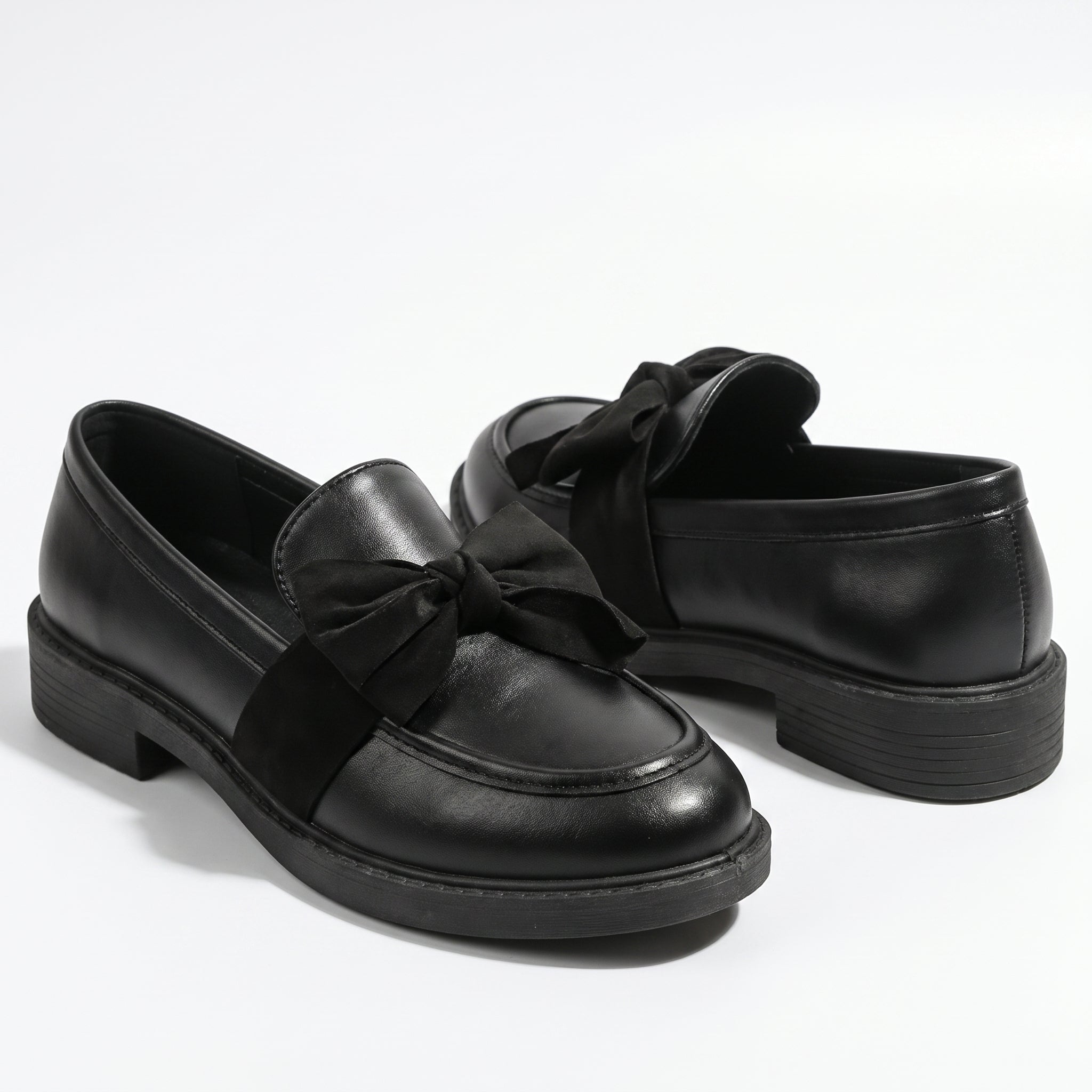 Florence - Women's Platform Loafers with Bow Detail - Loafers - Black - Parker&Brooks