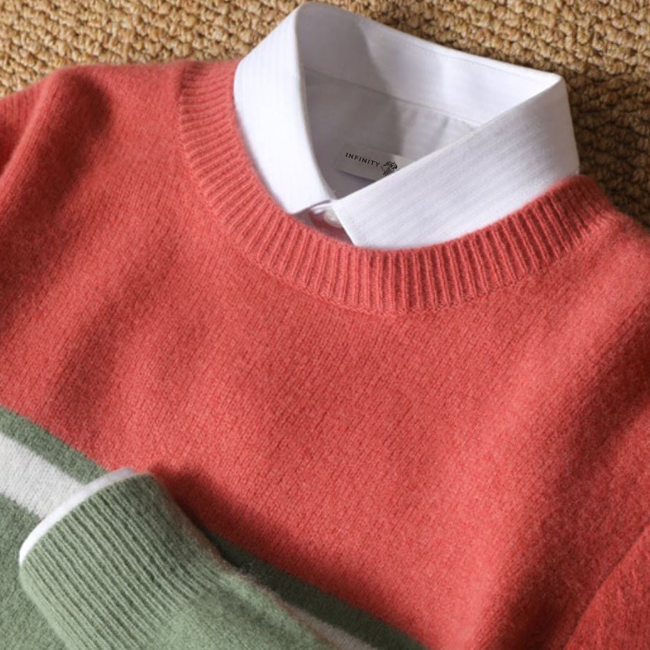 Men's Classic Knit Crewneck Sweater with Stripe Details