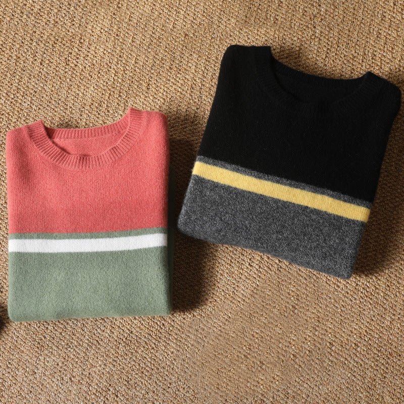 Men's Classic Knit Crewneck Sweater with Stripe Details