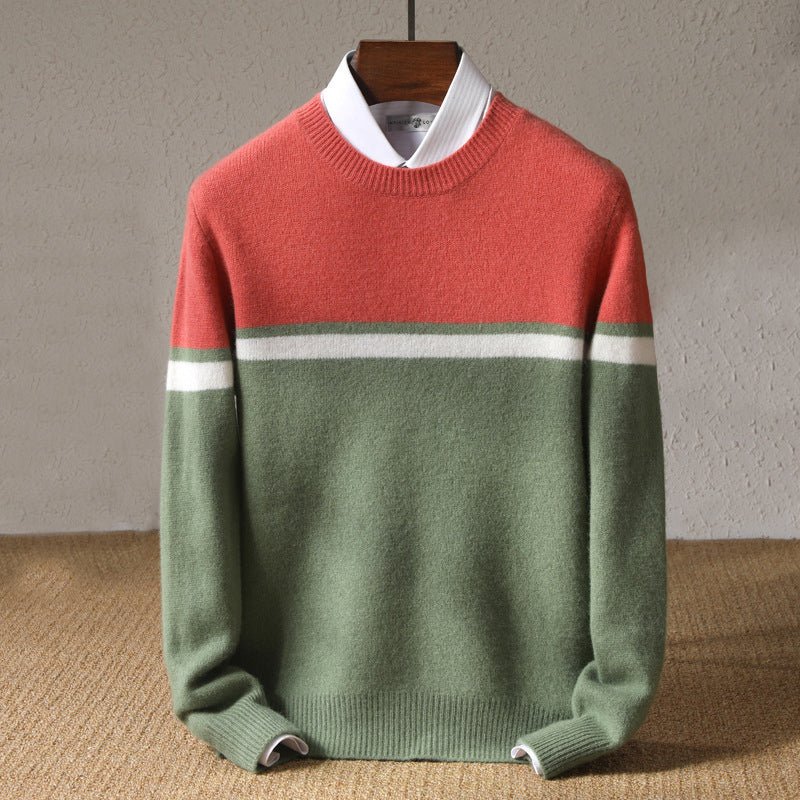 Men's Classic Knit Crewneck Sweater with Stripe Details