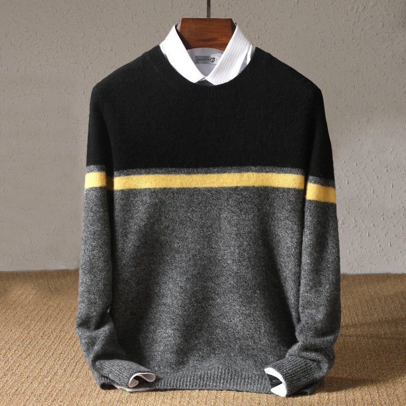 Men's Classic Knit Crewneck Sweater with Stripe Details