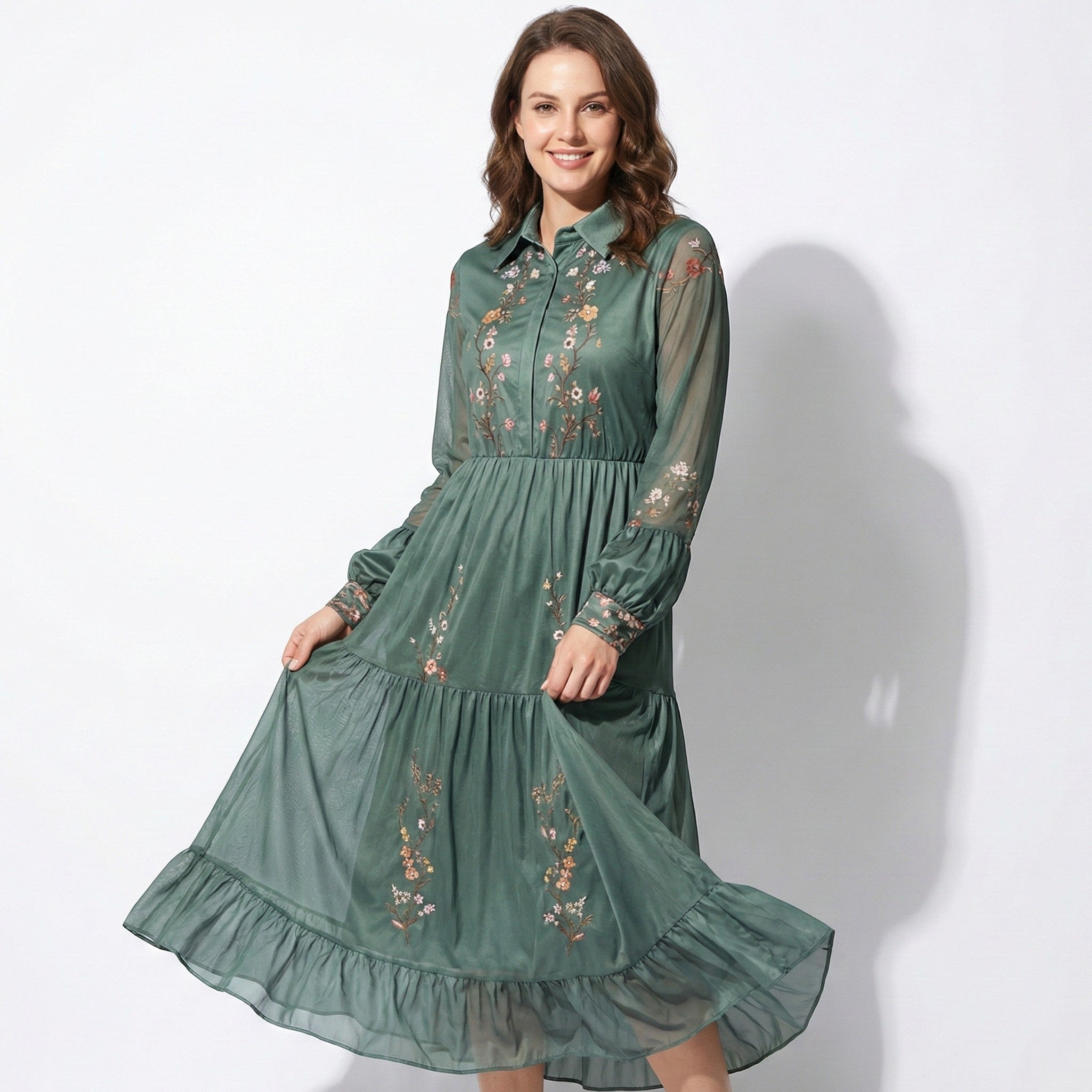 Freya - Women's Bohemian Party Maxi Dress - Dress - Dark Green - Parker&Brooks