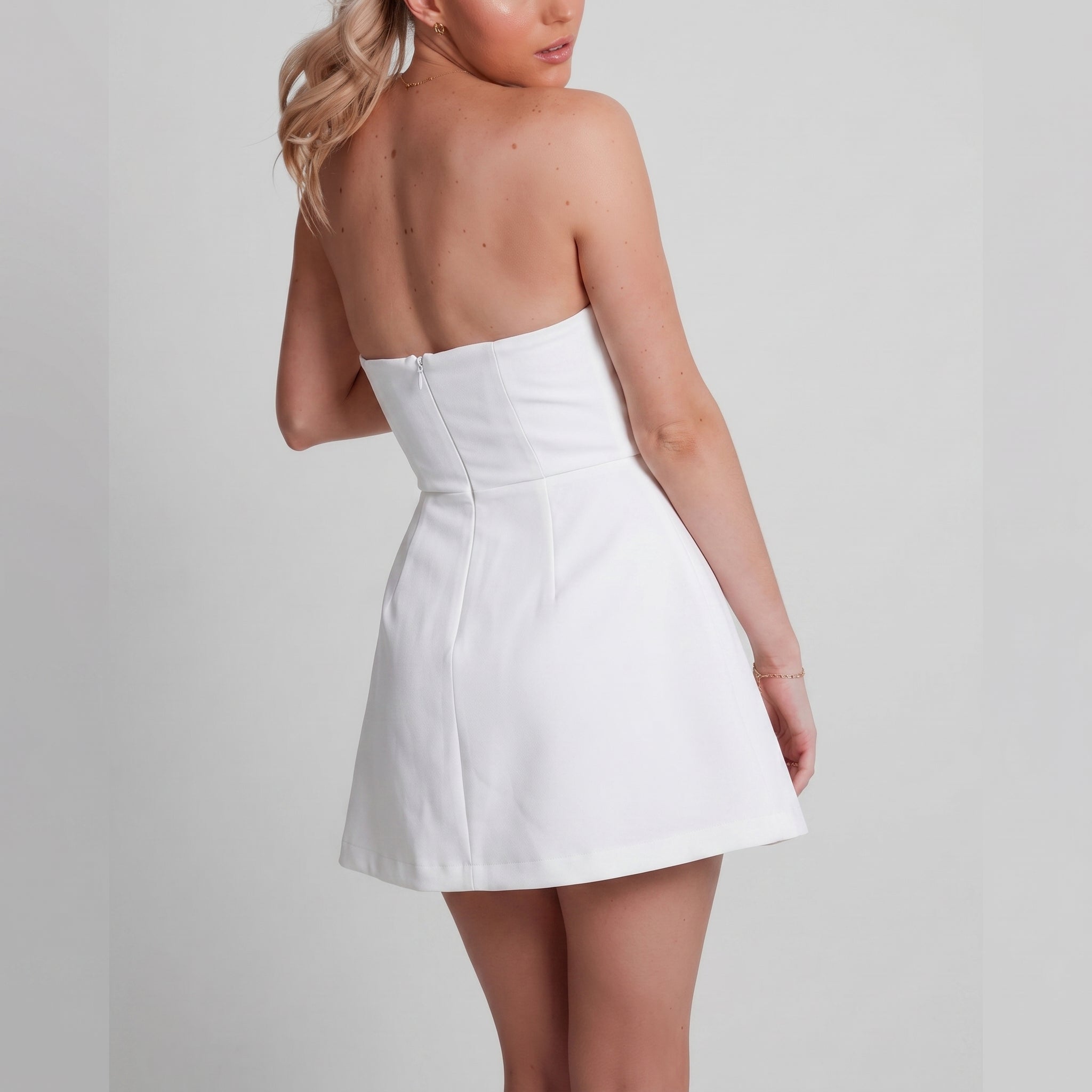 Freya - Women's Party Strapless Pocket Mini Dress - Mini Dresses - White - Parker&Brooks