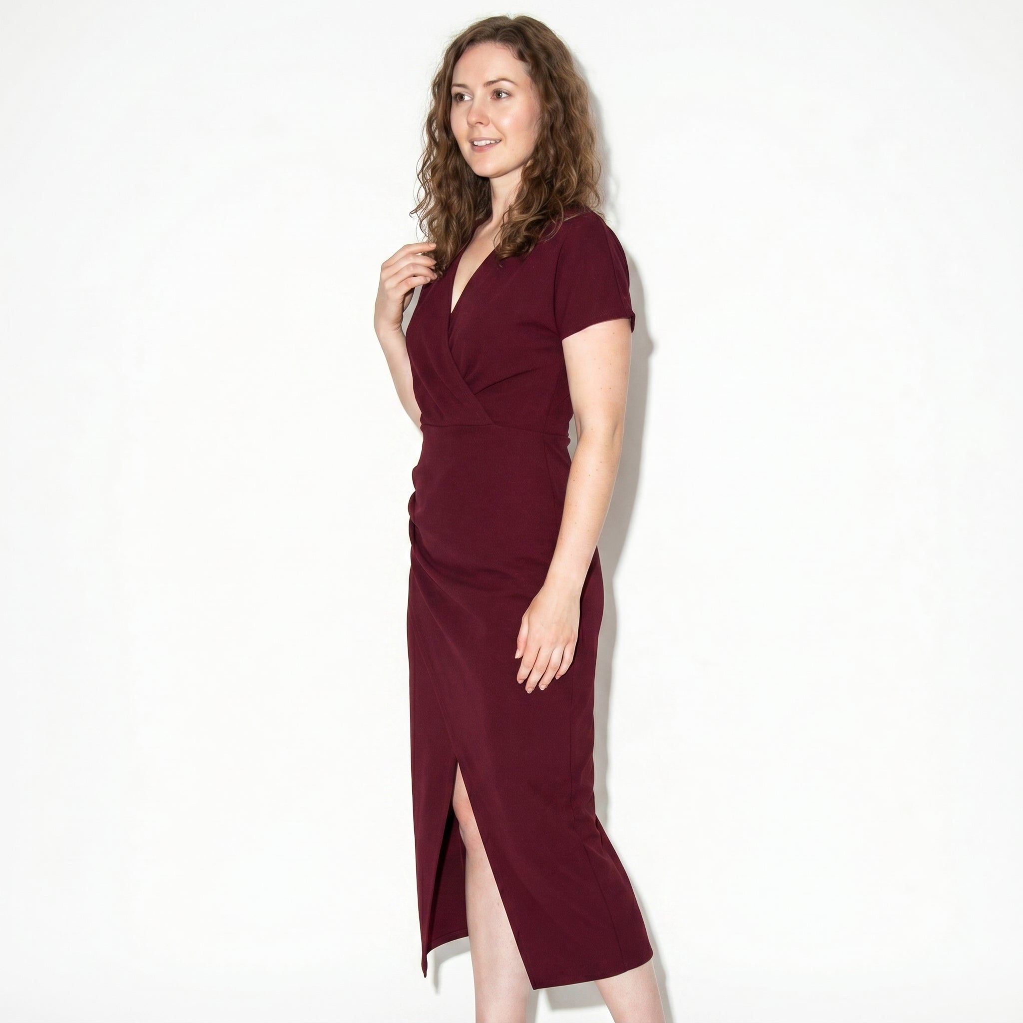 Freya - Women's Ruched Bodycon Casual Midi Dress - Dresses - Burgundy - Parker&Brooks