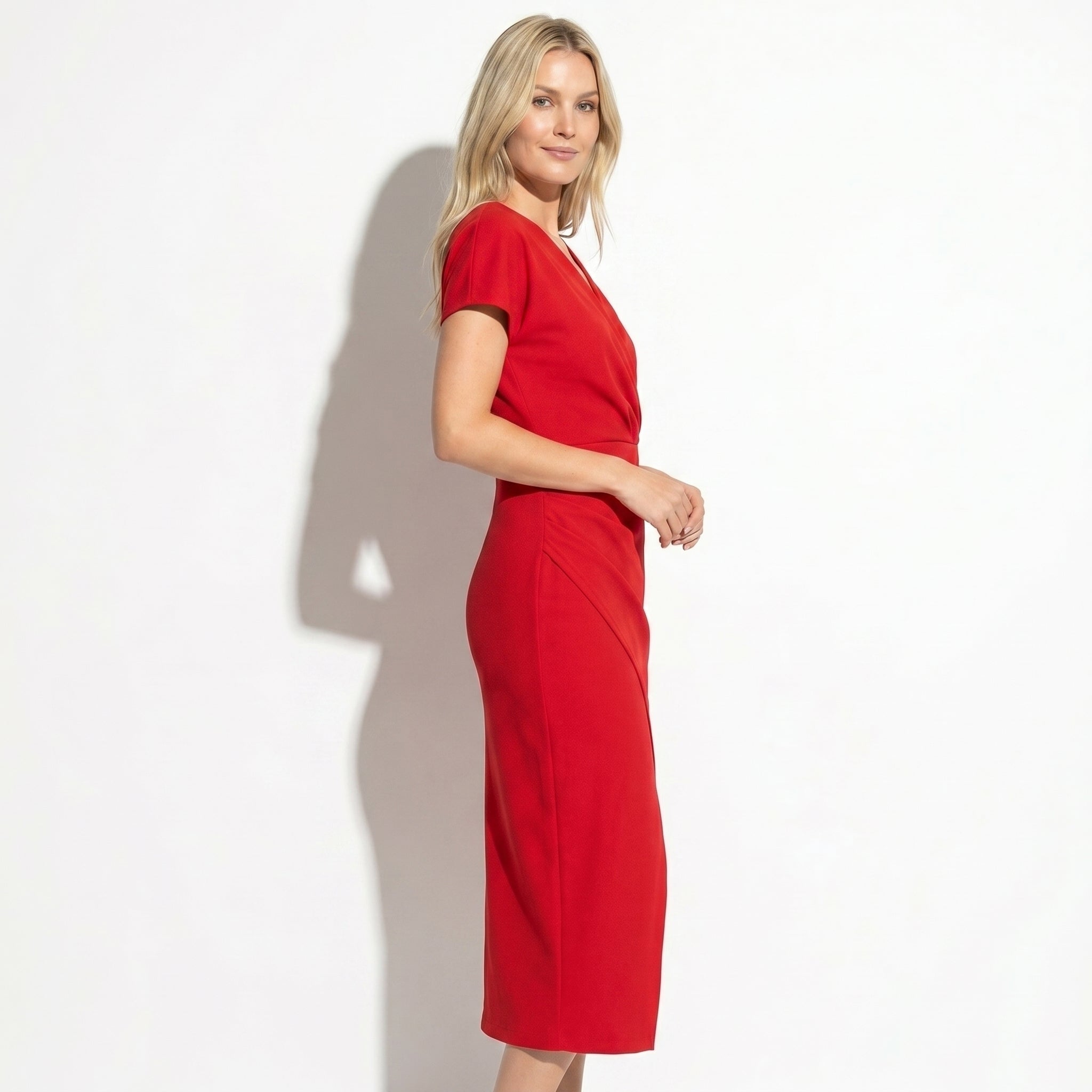 Freya - Women's Ruched Bodycon Casual Midi Dress - Dresses - Red - Parker&Brooks