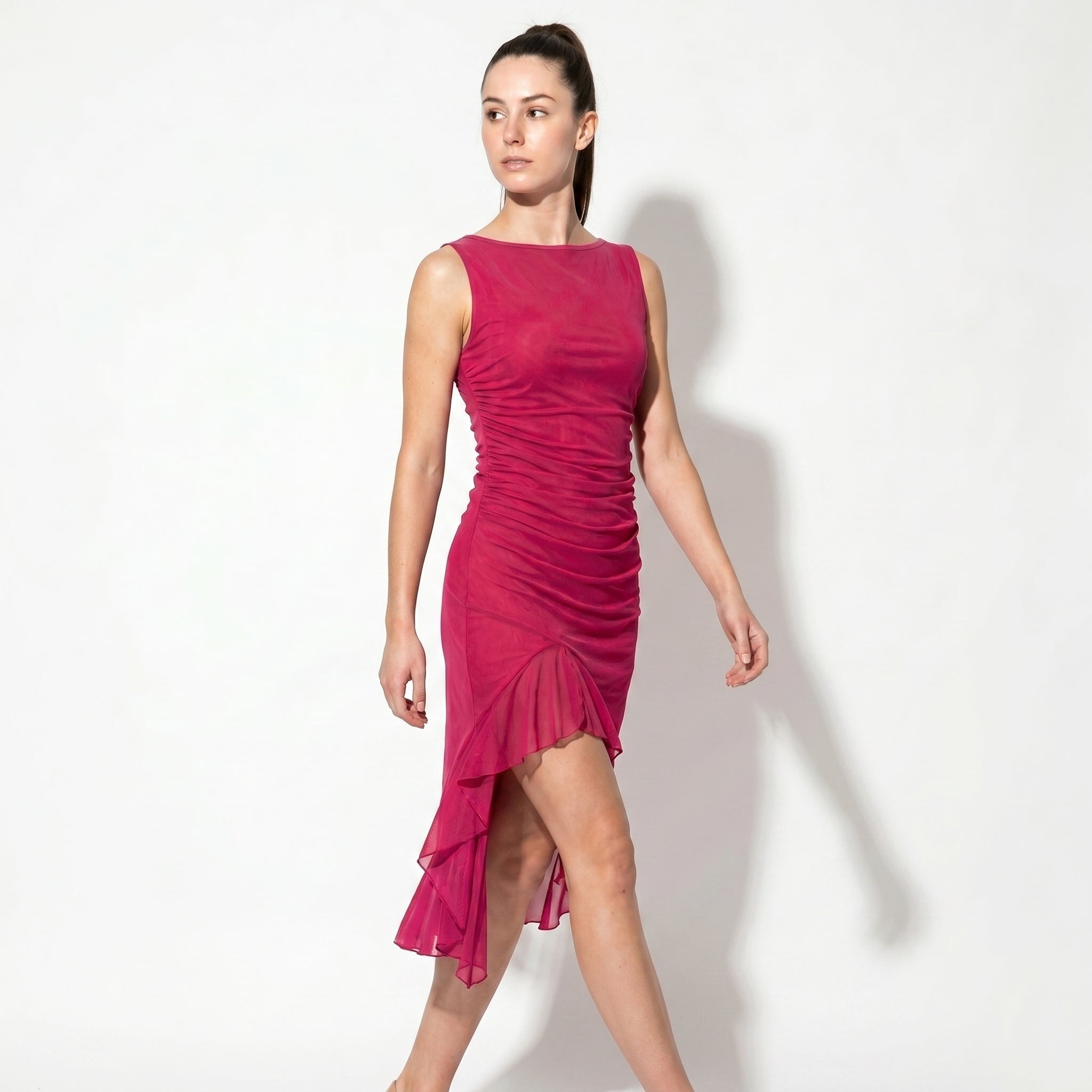 Freya - Women's Ruched Sleeveless Party Midi Dress - Midi Dresses - Pink - Parker&Brooks