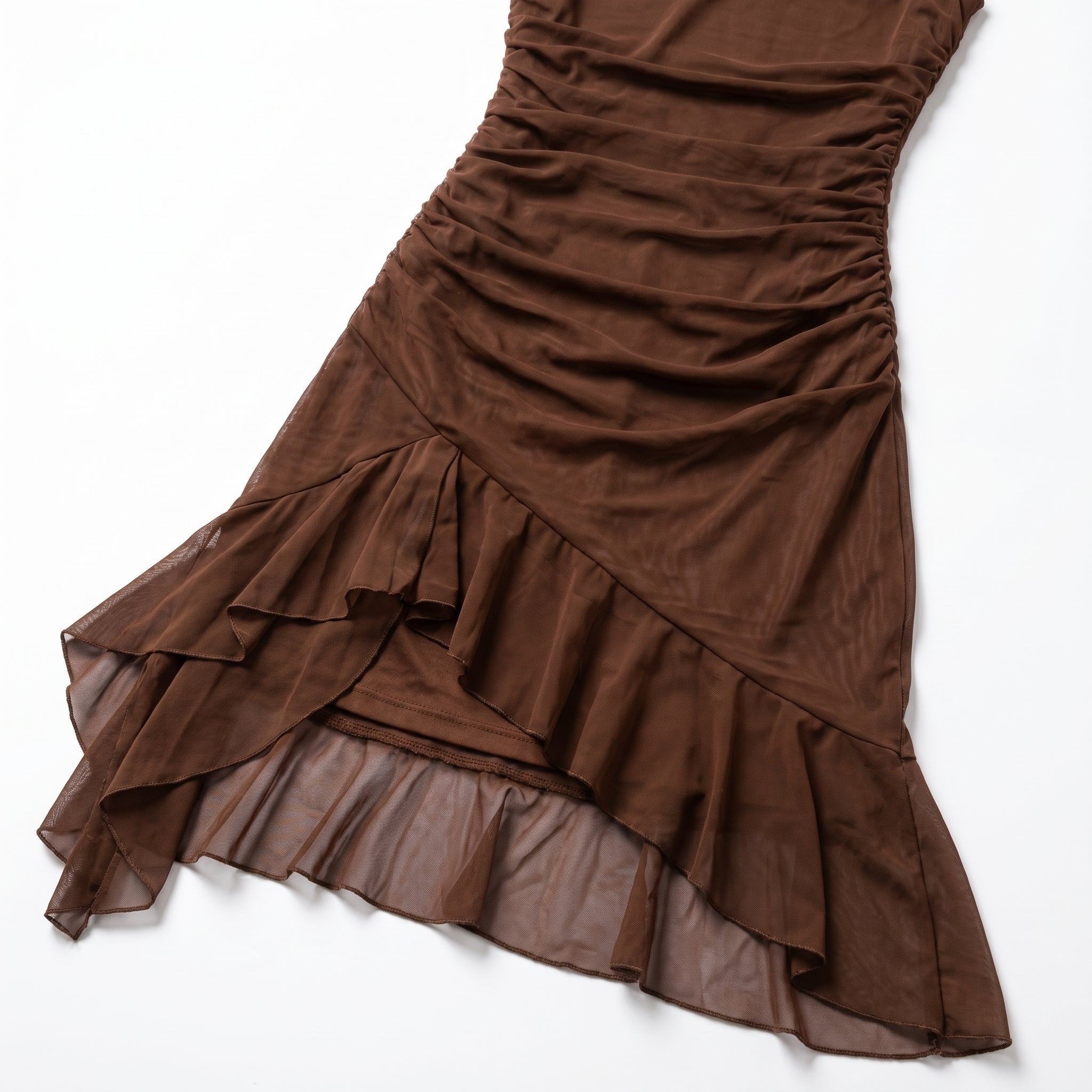 Freya - Women's Ruched Sleeveless Party Midi Dress - Midi Dresses - Brown - Parker&Brooks